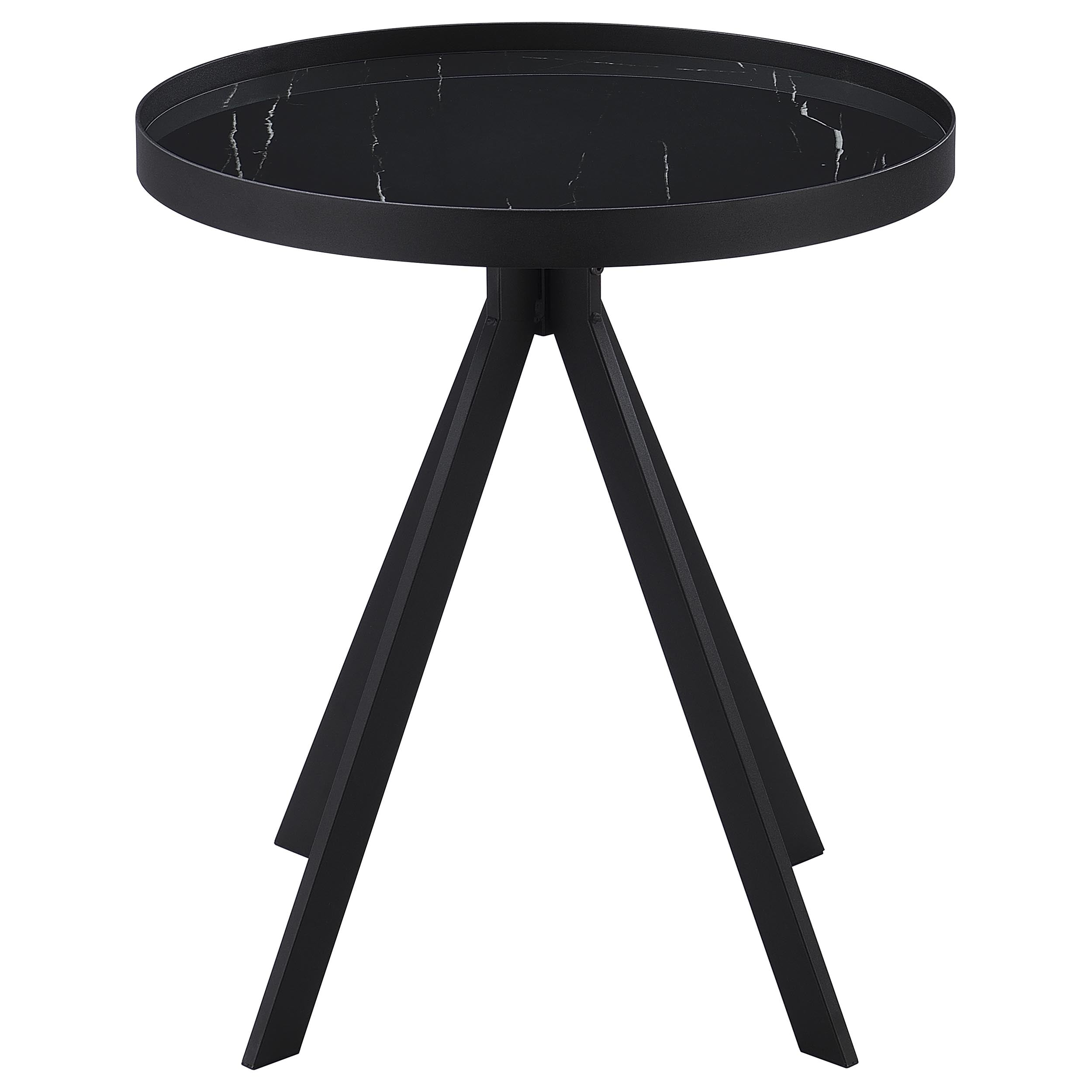Briggs Round Marble Printed Glass Top End Table Black-