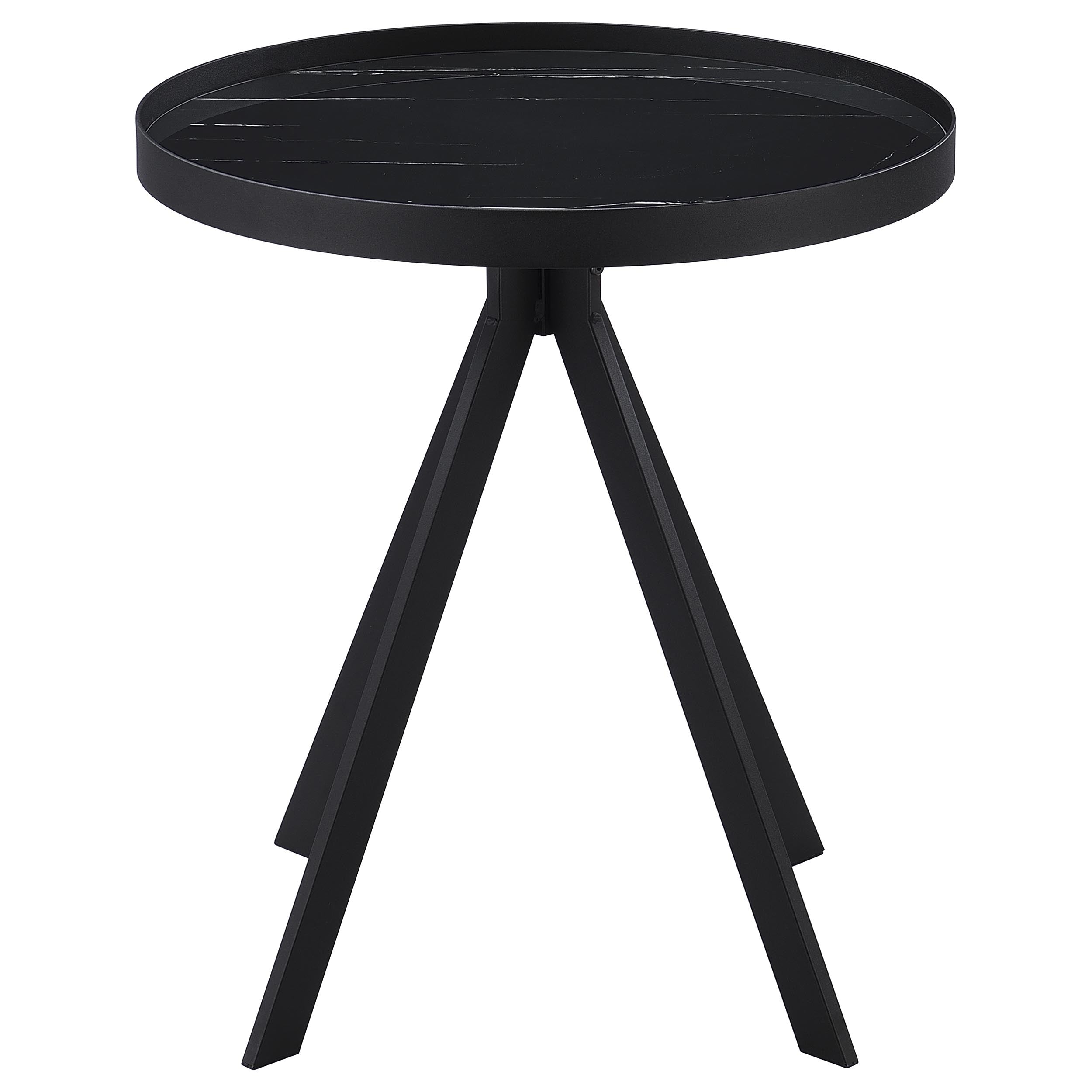 Briggs Round Marble Printed Glass Top End Table Black-