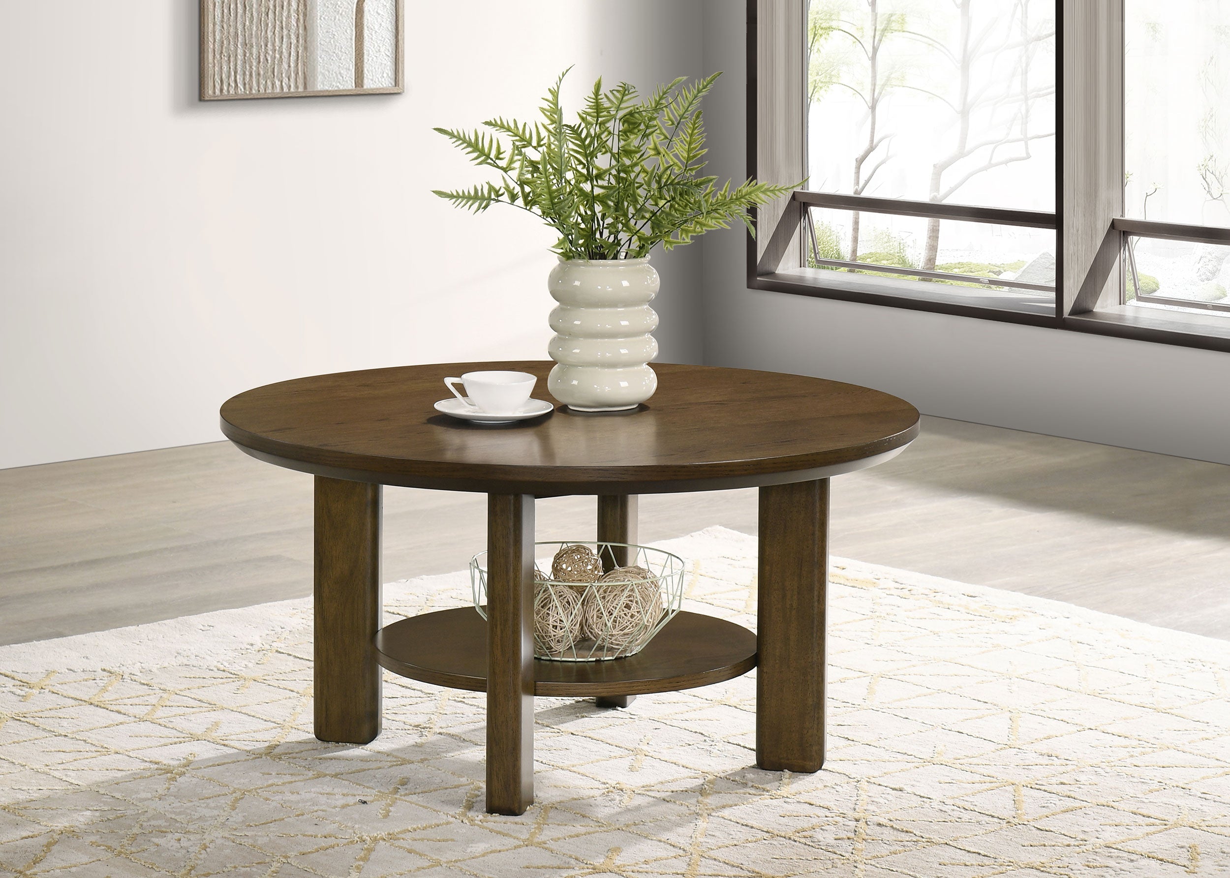 Ottowa 35-inch Round Wood Cocktail Coffee Table Brown-