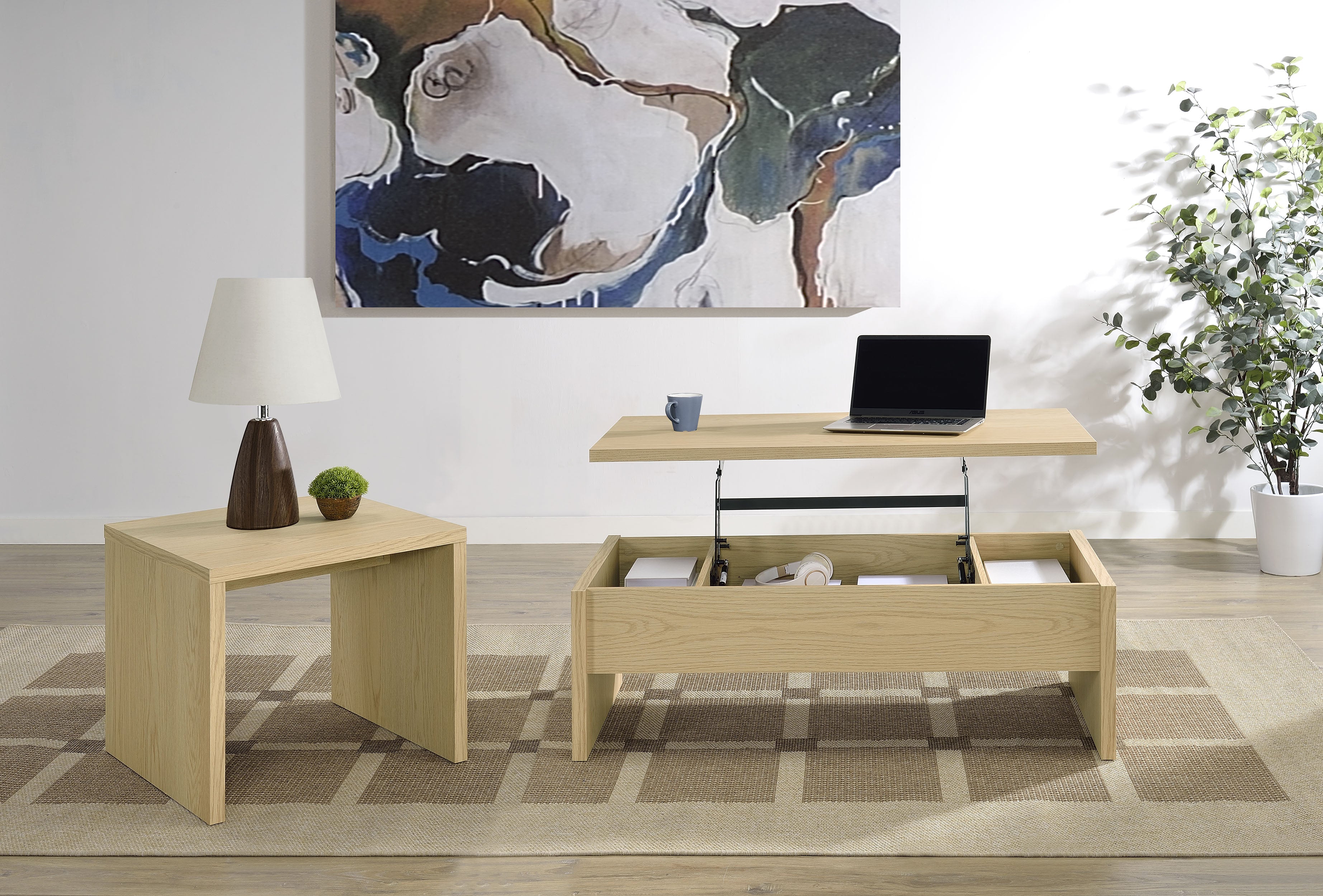 Canoga Engineered Wood Lift Top Coffee Table Light Oak-
