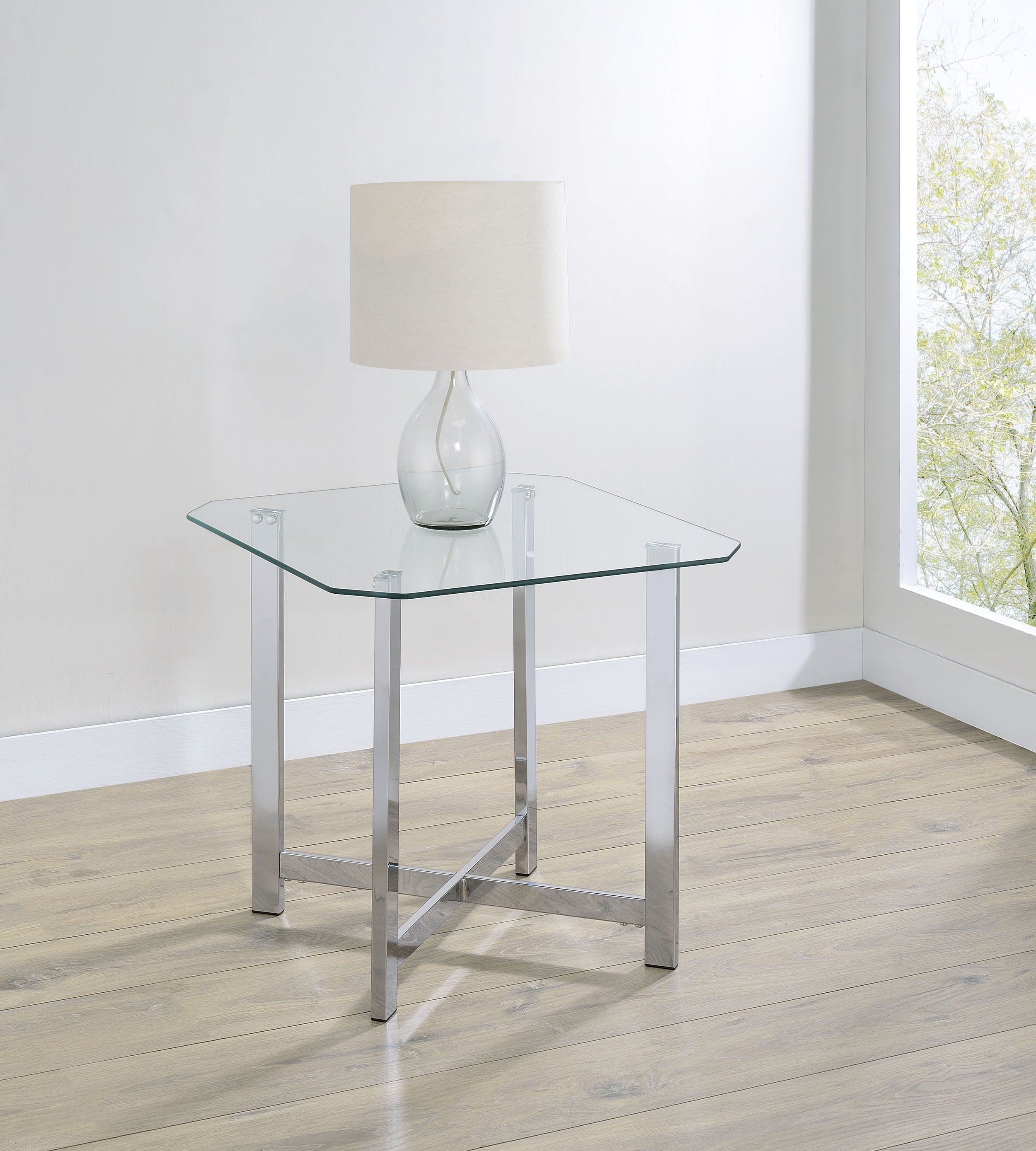 Cronin Square Tempered Glass Top Side End Table Chrome-