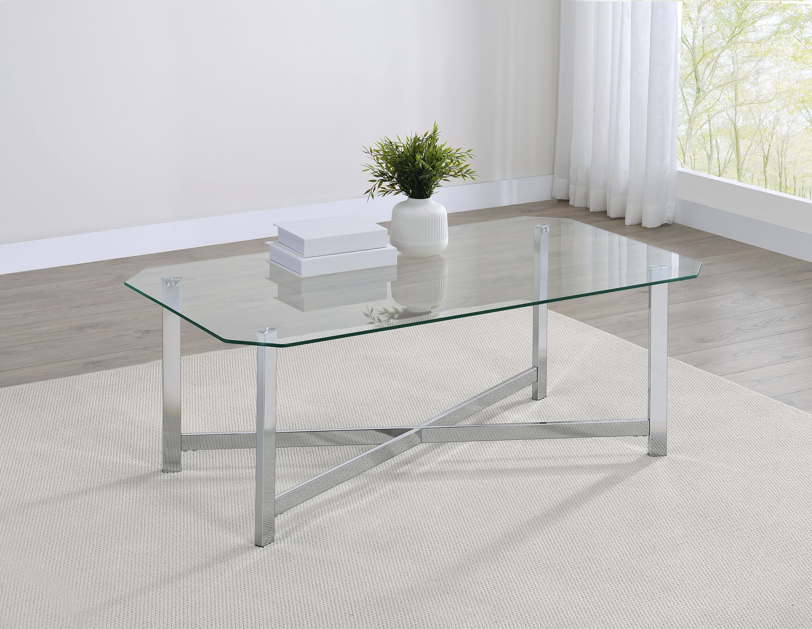 Cronin Rectangular Tempered Glass Top Cocktail Coffee Table Chrome-