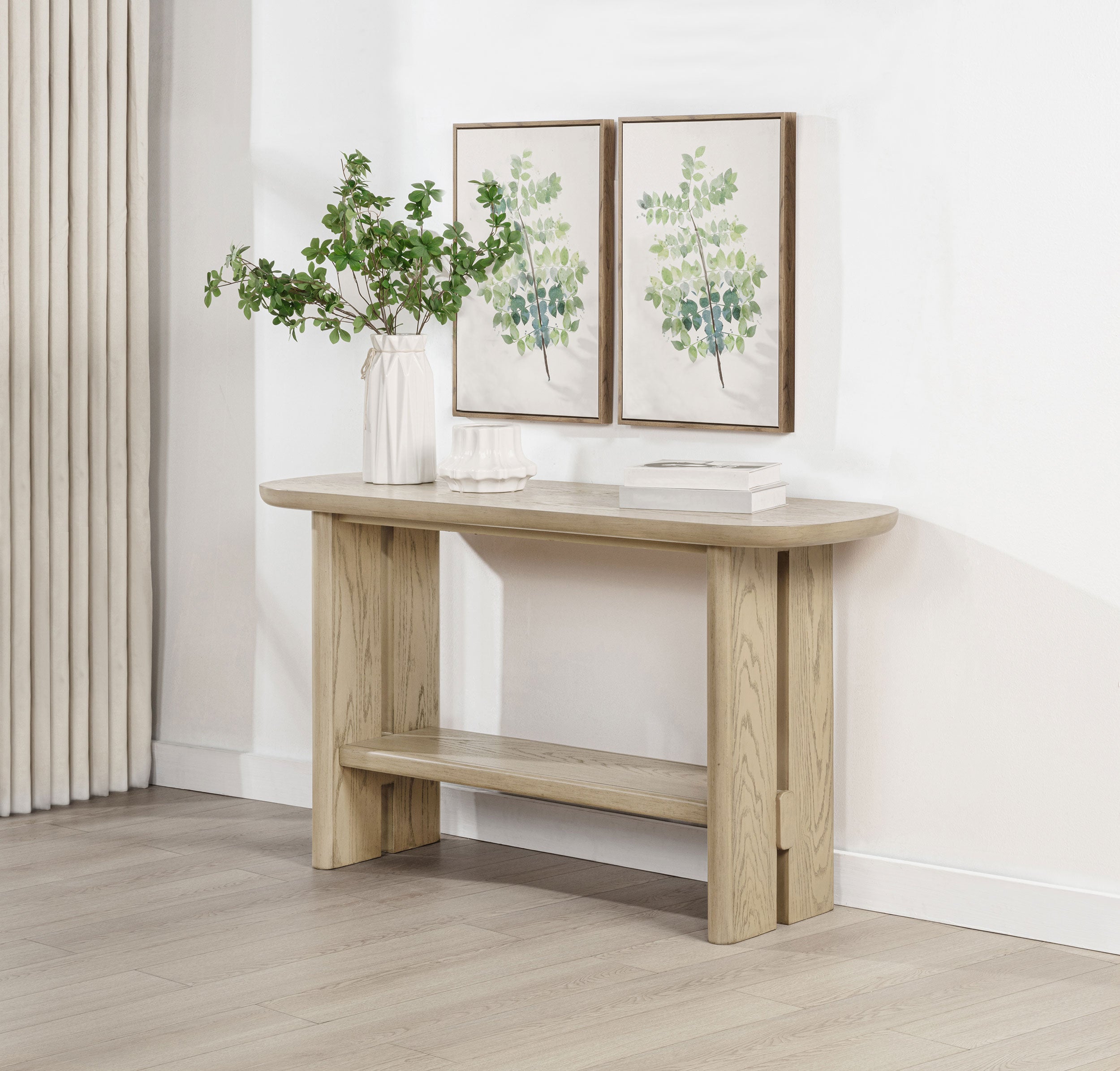 Kailani Coastal Sofa Console Table with Shelf Beige Oak-