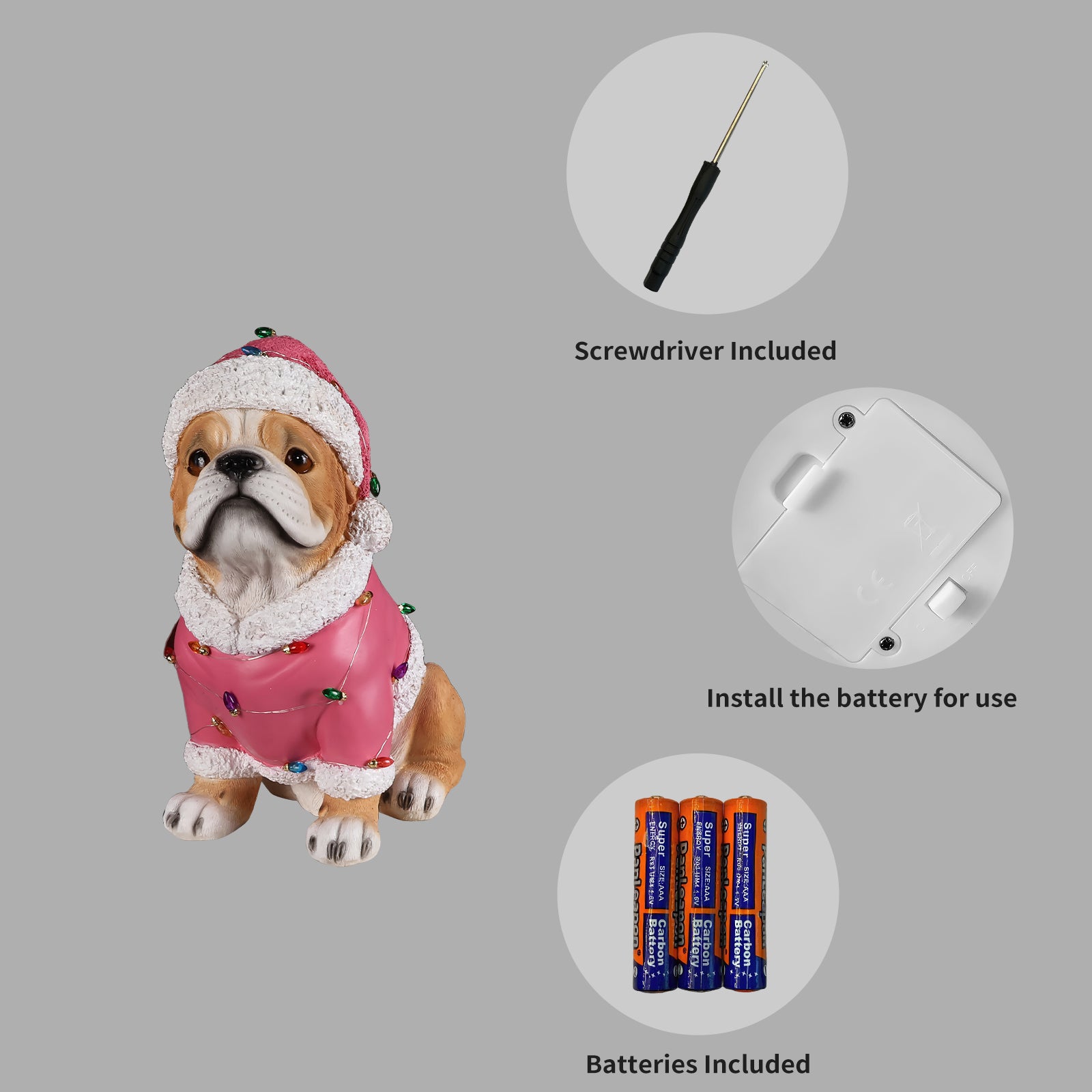 Christmas Pug Statue, Holiday Dog Figurine