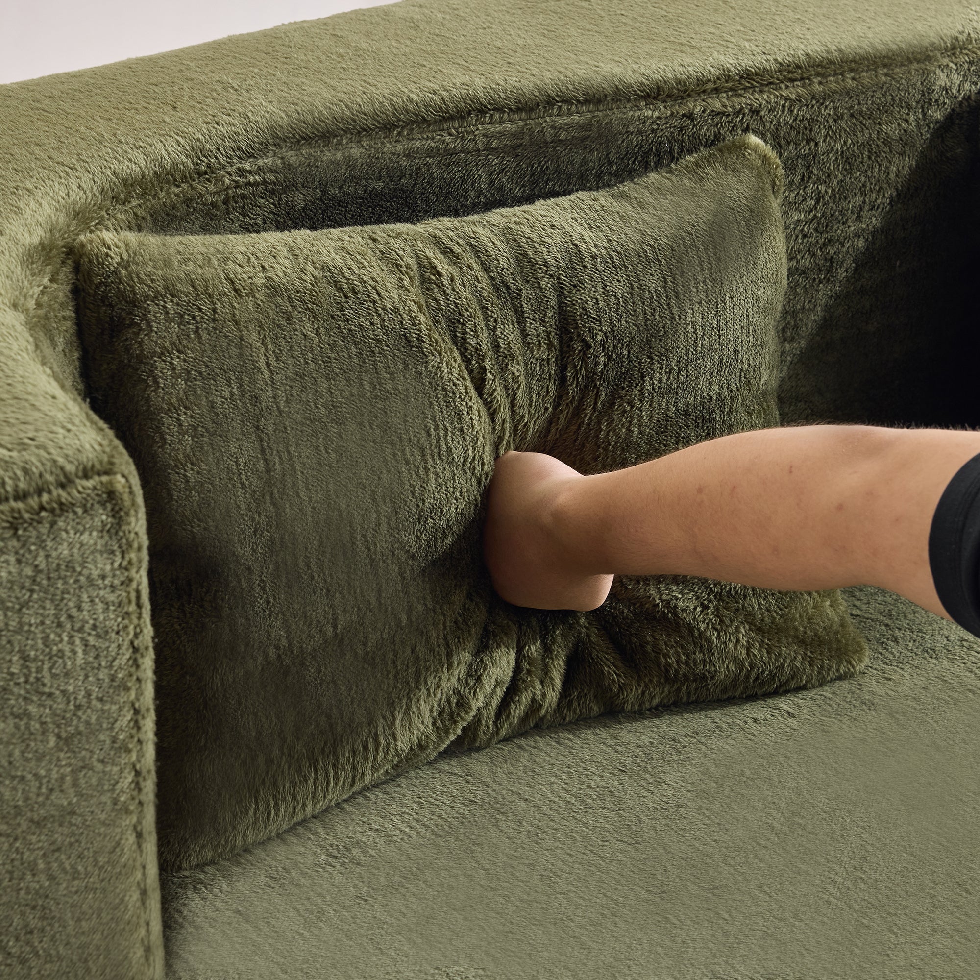 71-Inch Folding Sofa Bed in Green Plush Faux Fur