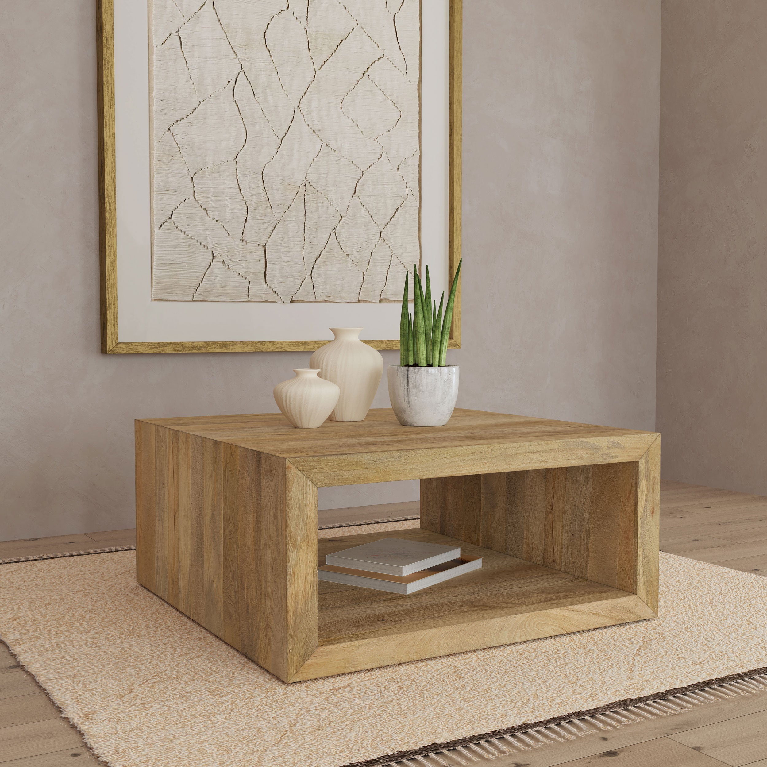 Benton Square Solid Mango Wood Coffee Table Natural-