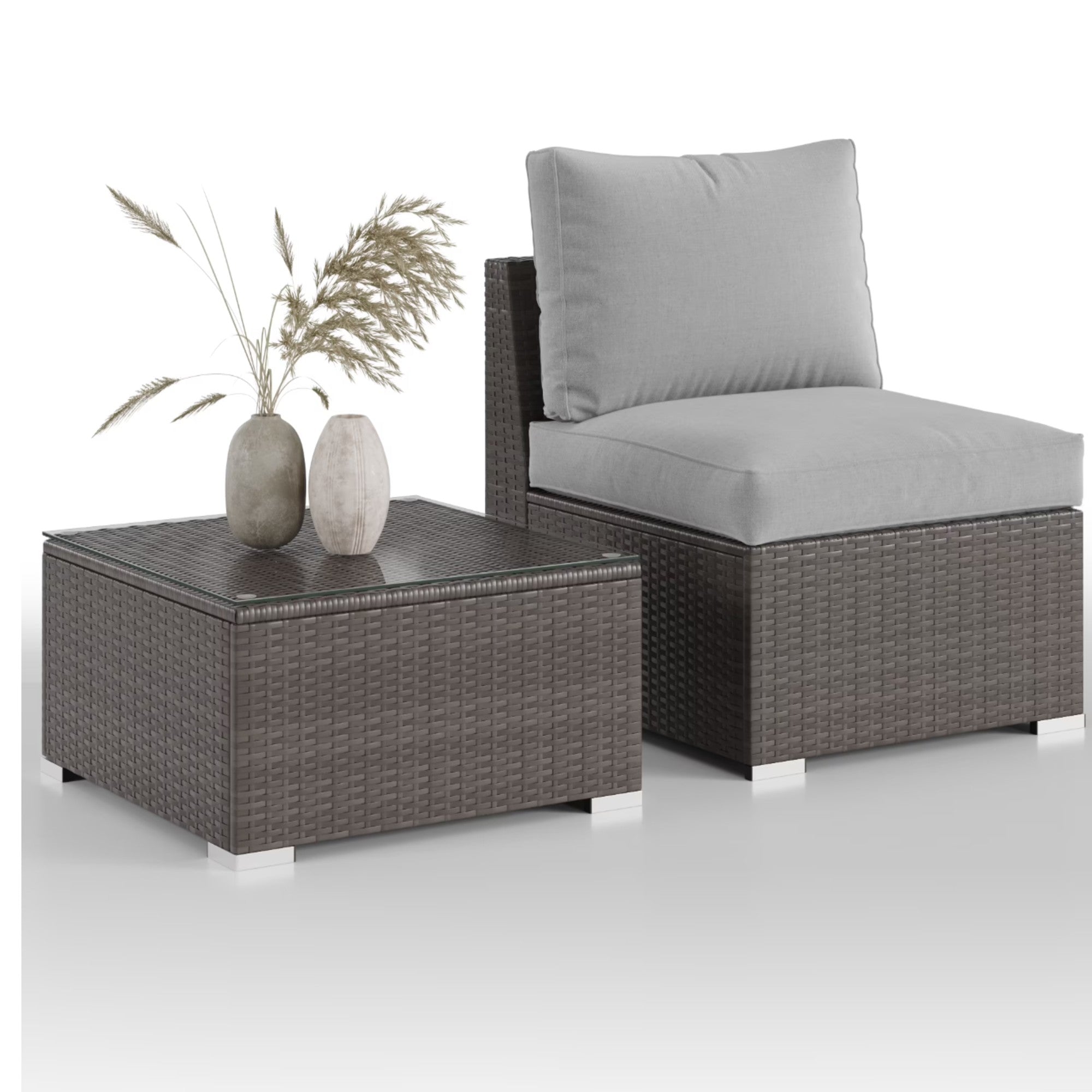 2-Piece All-Weather Outdoor Rattan Patio Furniture Set