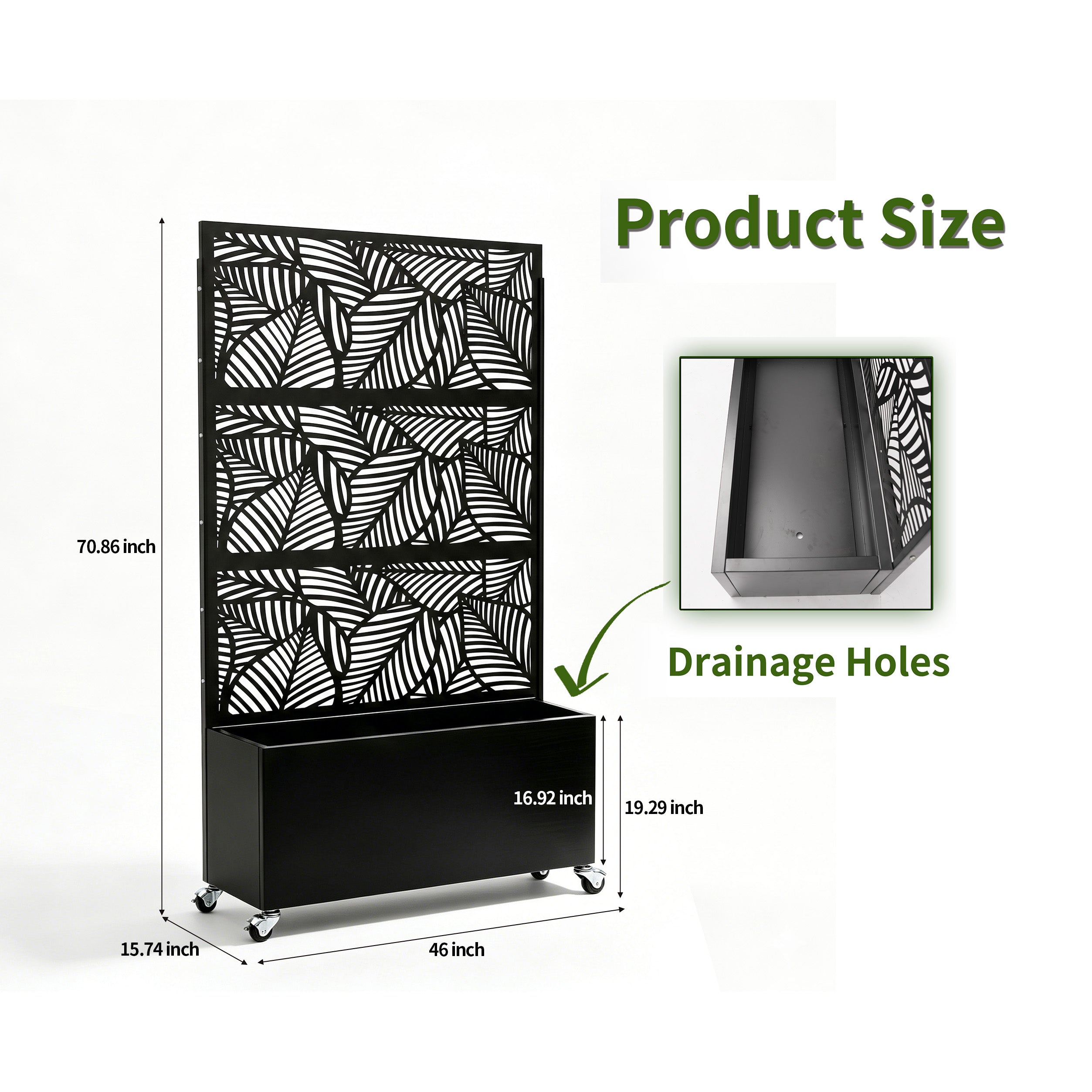 70.87" H × 46.06" W Leaf Pattern Privacy Screen with Planter Box
