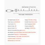LED Christmas String Lights - 200 LED, 76 ft Connectable Warm