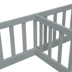 Double Twin Floor Bed with Fence, Guardrails, without Door