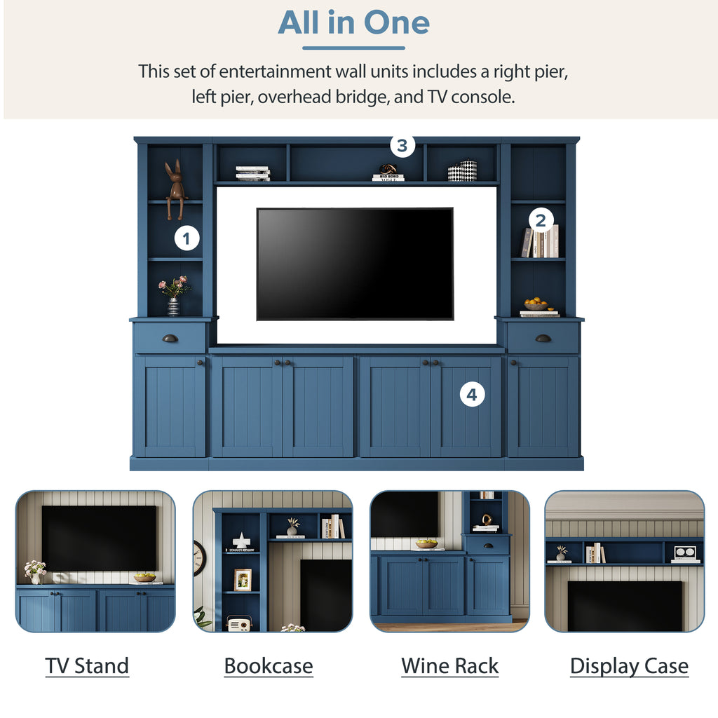 Minimalist Entertainment Wall Unit with Bridge for TVs Up to 75''