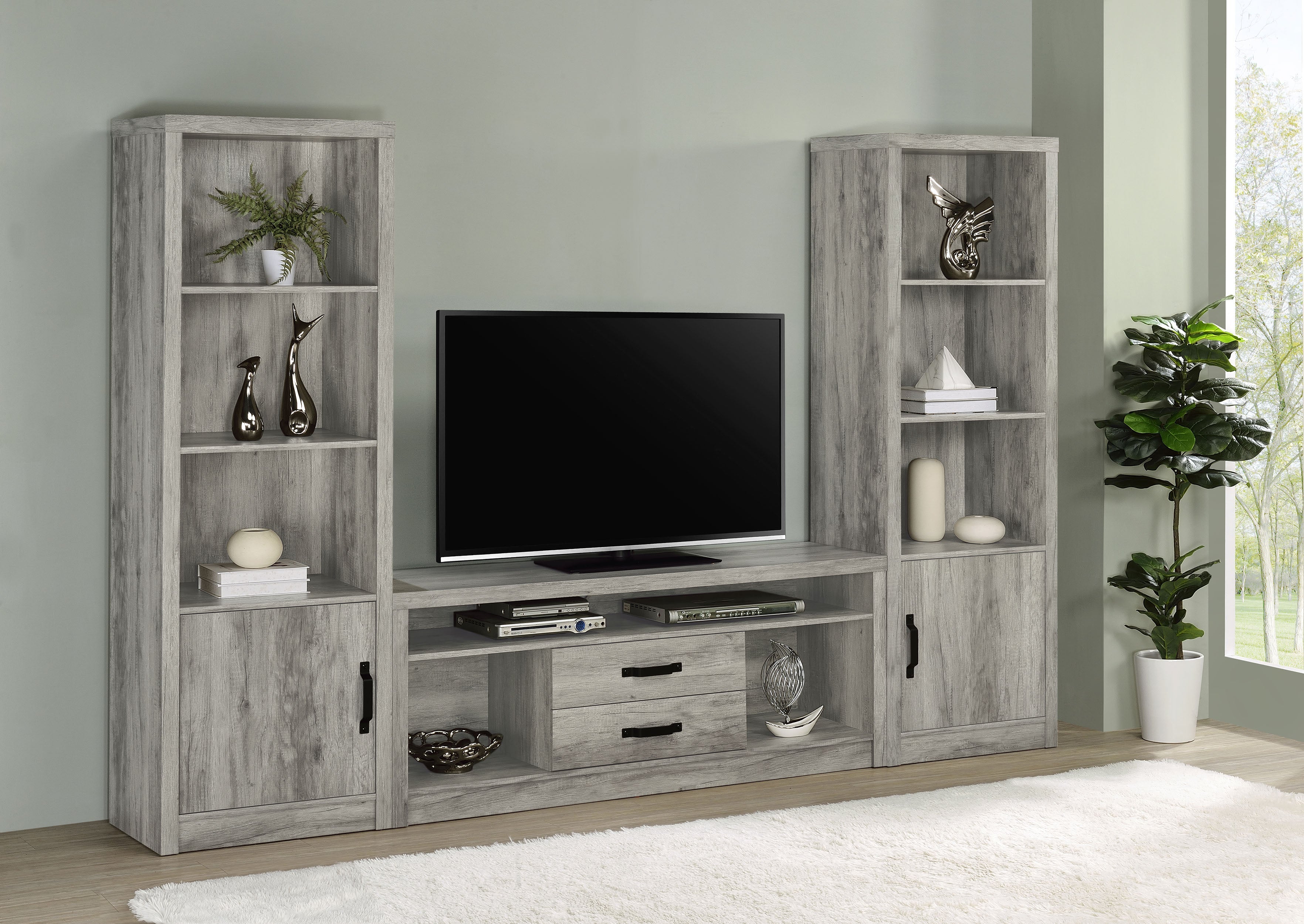 Burke 4-shelf Engineered Wood Media Tower Grey Driftwood-