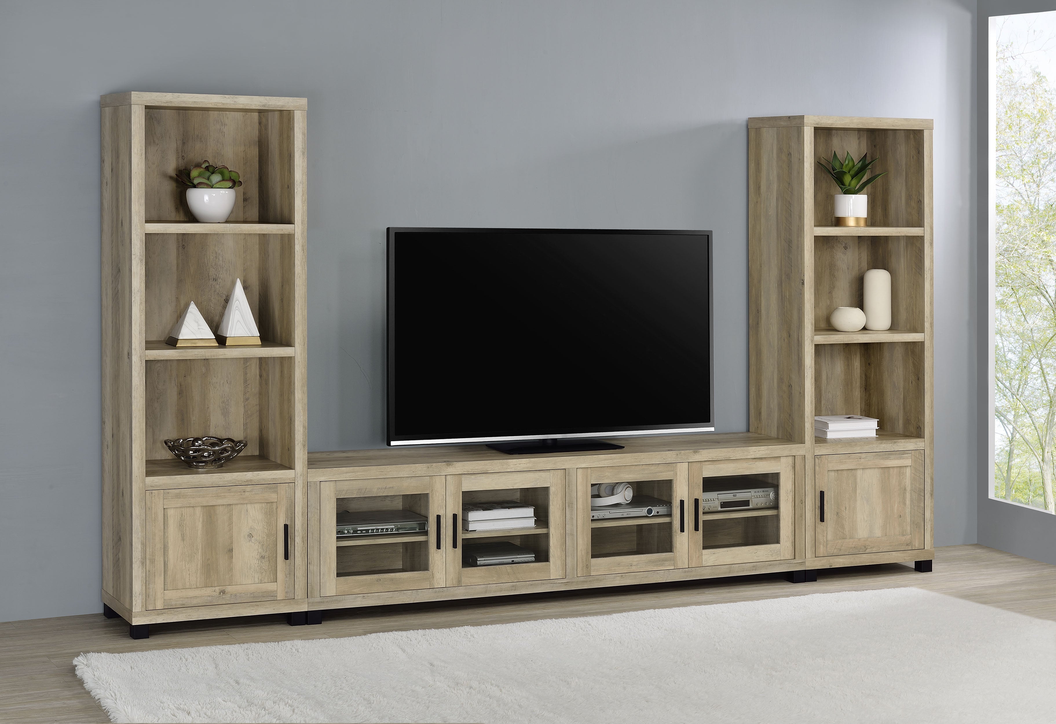 Sachin 3-shelf Engineered Wood Media Tower Distressed Pine-