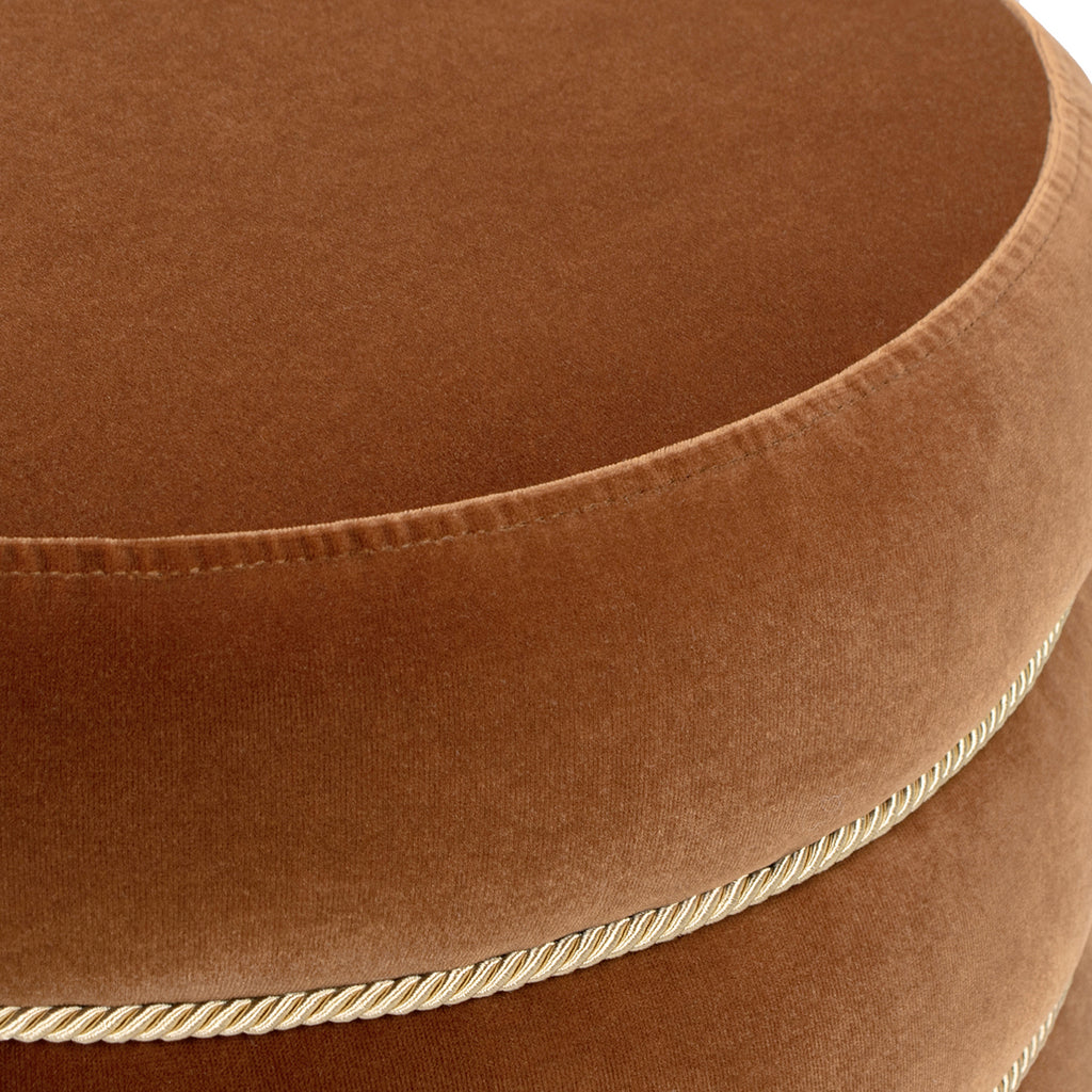 Edward 17.5" Round Upholstered Ottoman with Bullion Fringe