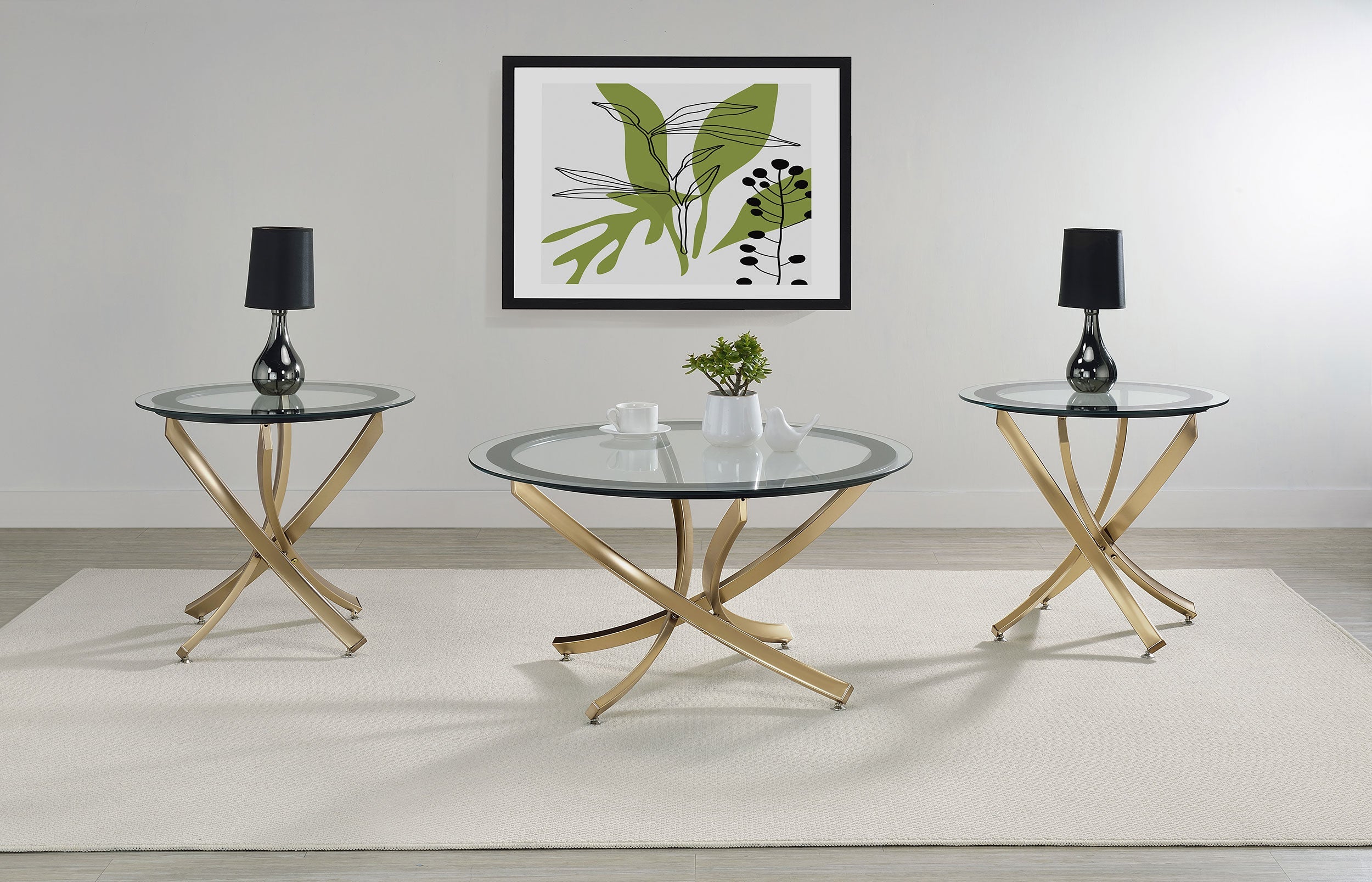 Brooke Round Glass Top Side End Table Metal Base Brass-