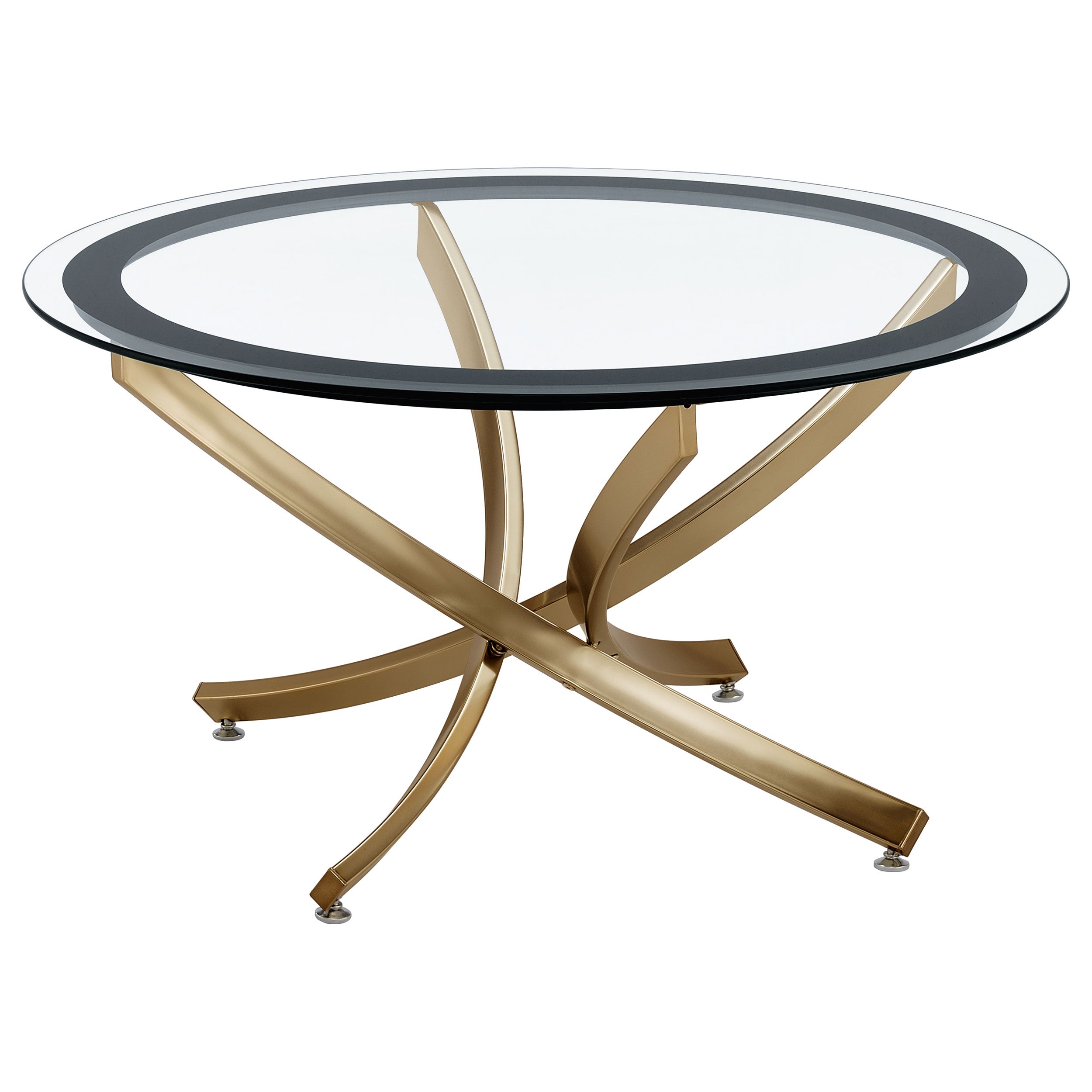 Brooke Round Glass Top Coffee Table Metal Base Brass-