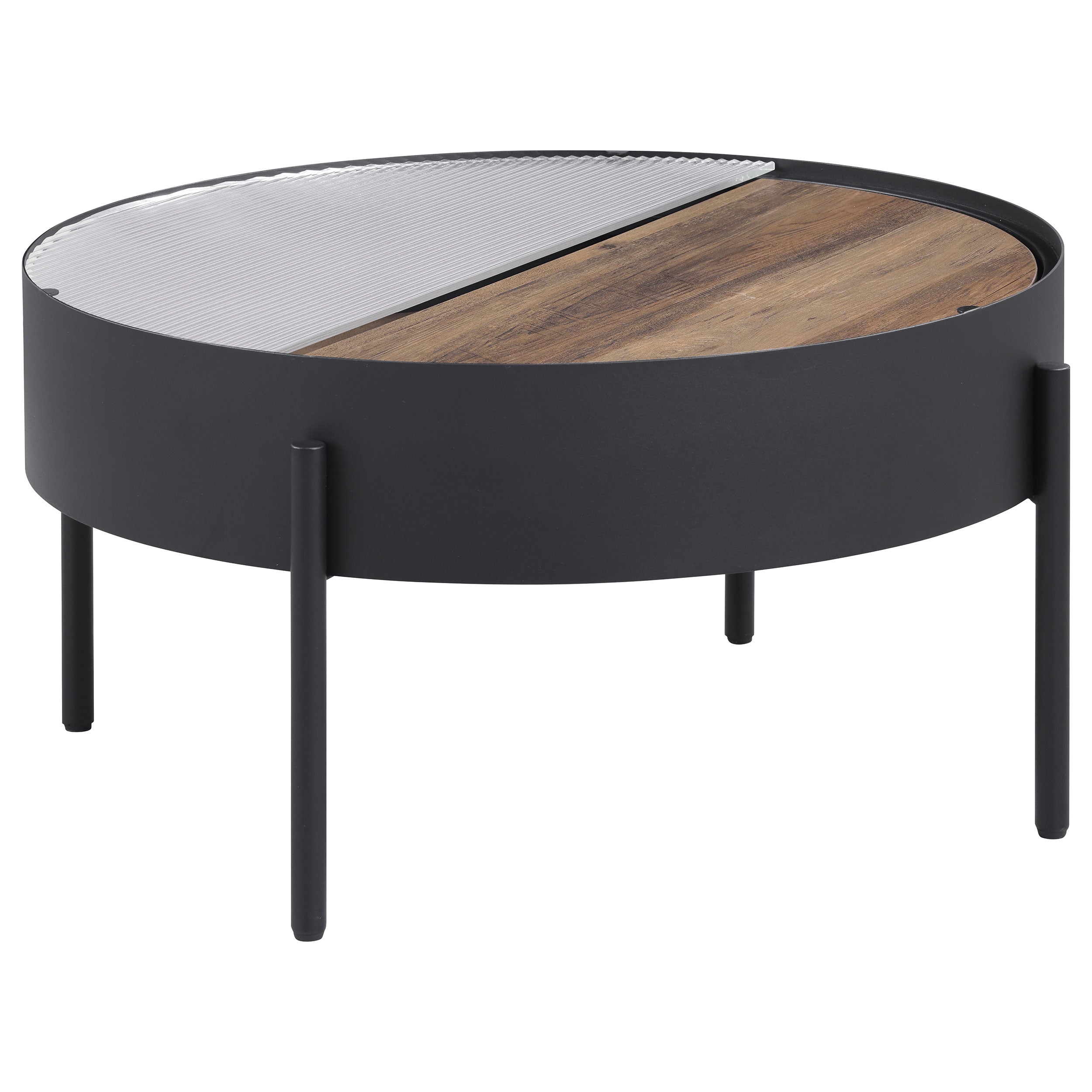 Ozella Round Coffee Table with Hidden Storage Sandy Black-