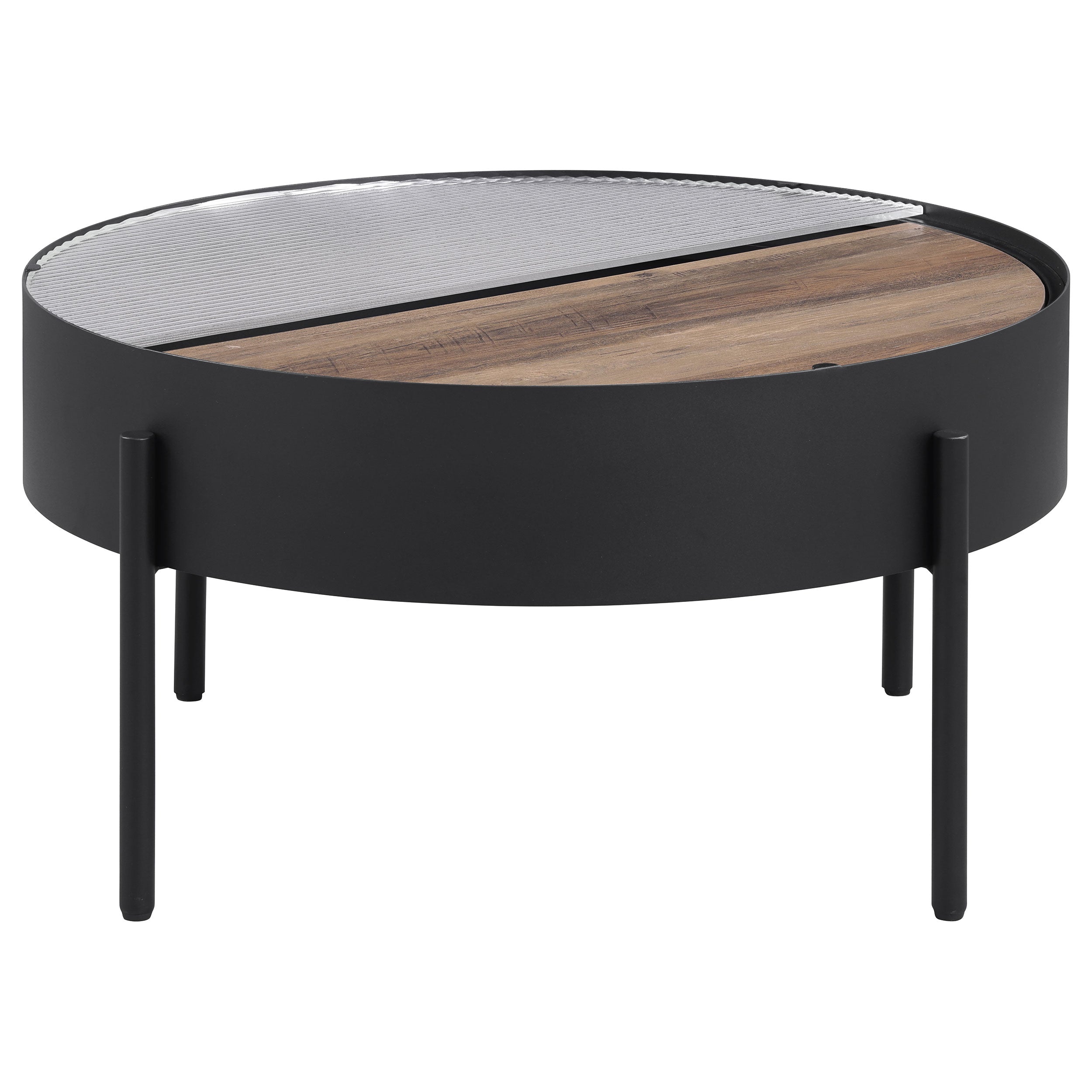 Ozella Round Coffee Table with Hidden Storage Sandy Black-