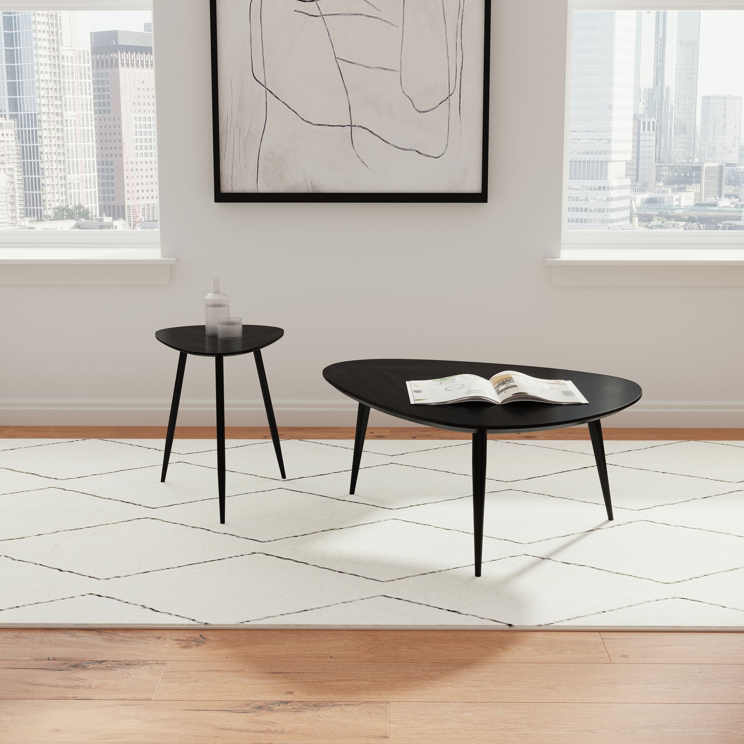 Odessa Triangular Solid Wood Coffee Table Black-
