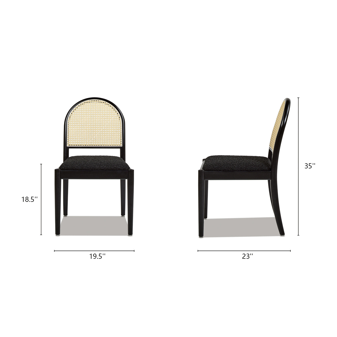 Panama 18.5" Curved Resin Cane Rattan Side Dining Chair, Set of 2, Ebony