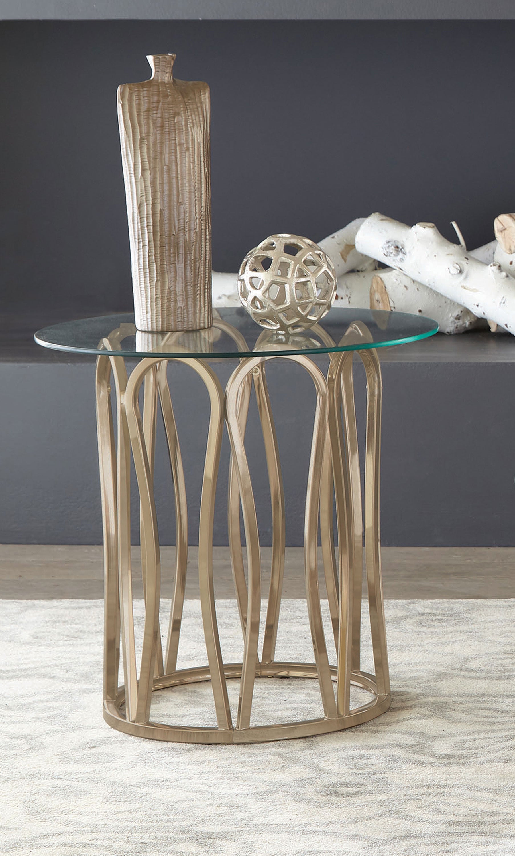 Monett Round Glass Top Side End Table Chocolate Chrome-CoasterEssence