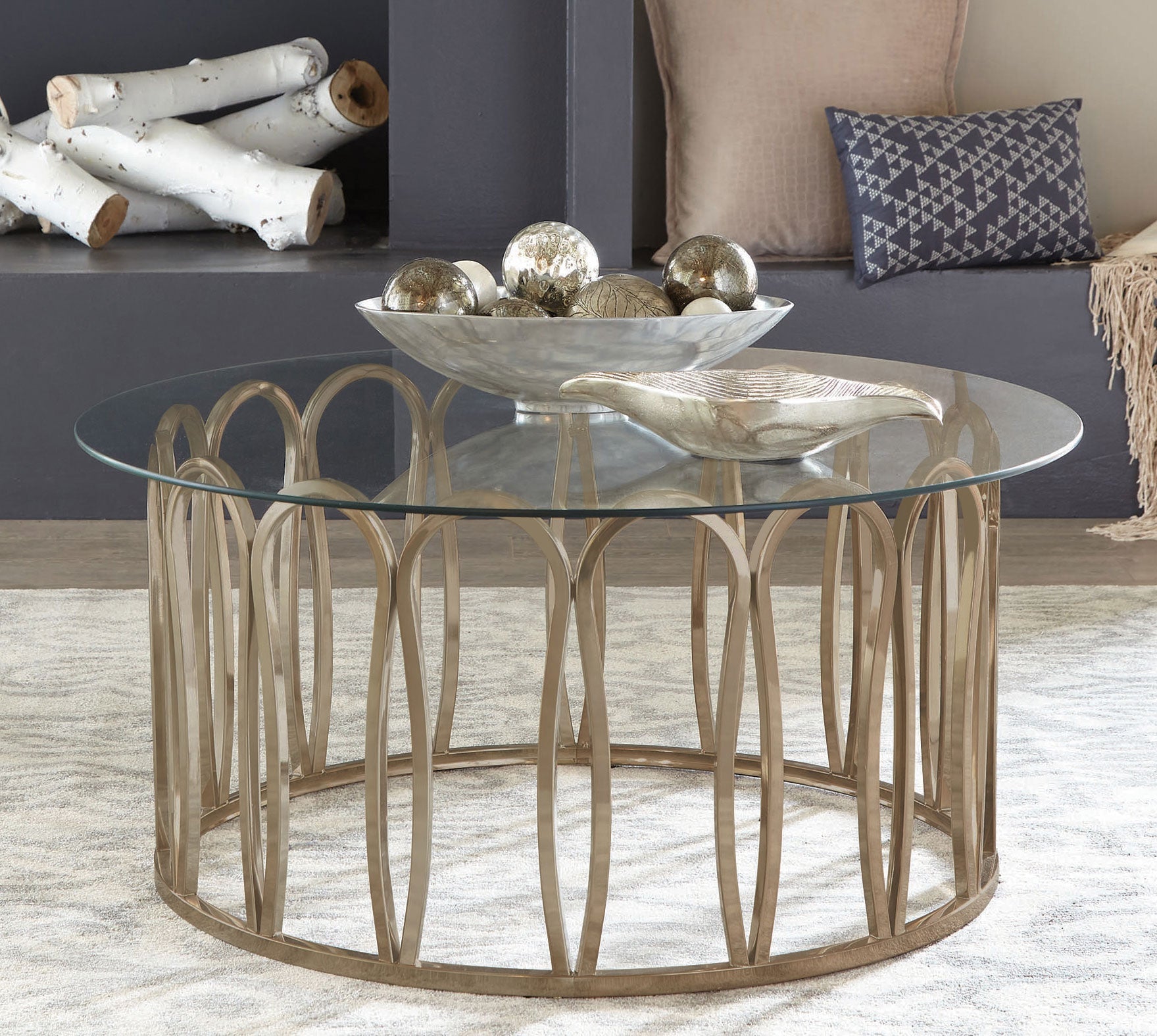 Monett Round Glass Top Coffee Table Chocolate Chrome-CoasterEssence