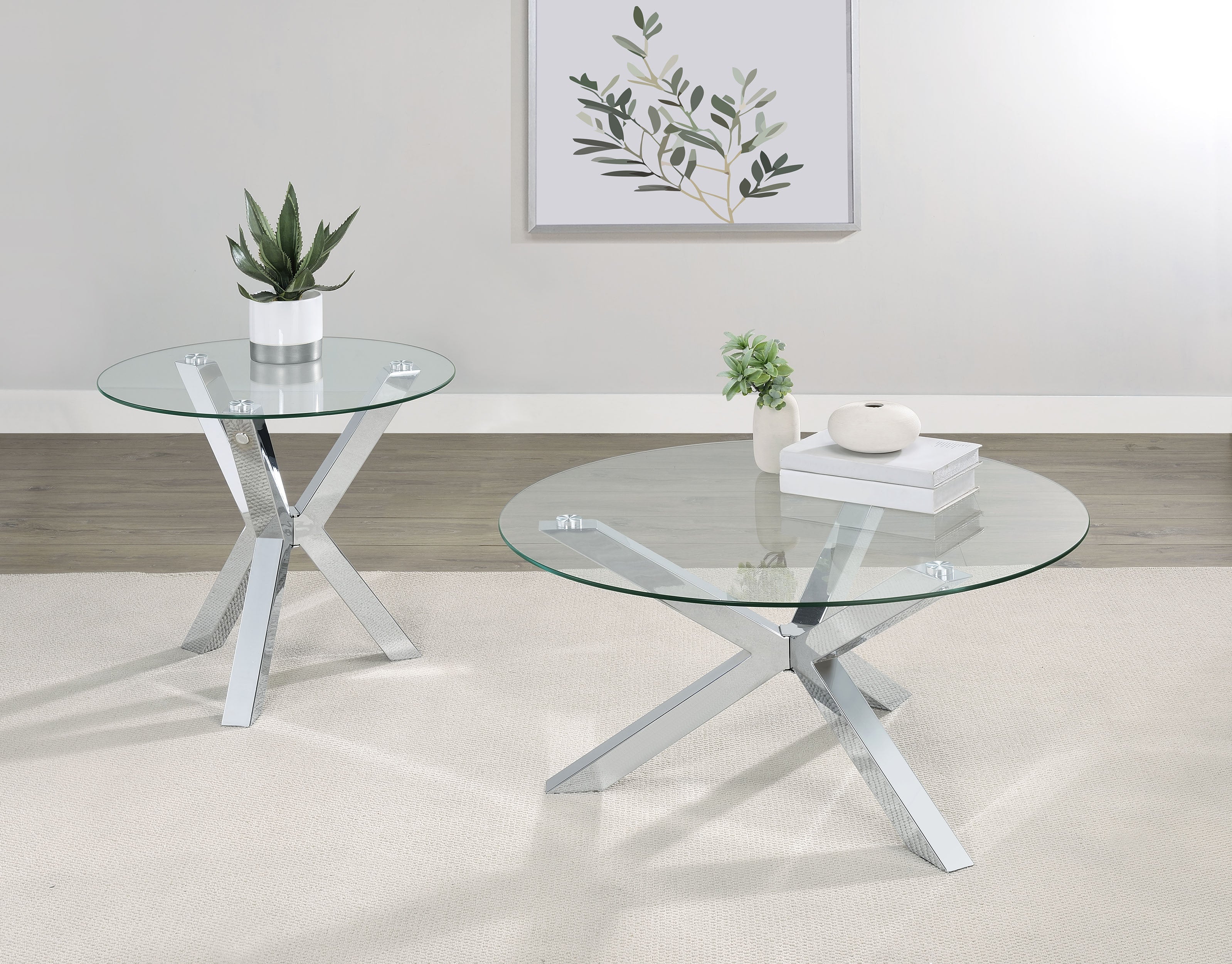 Kenzie Round Tempered Glass Top End Side Table Chrome-
