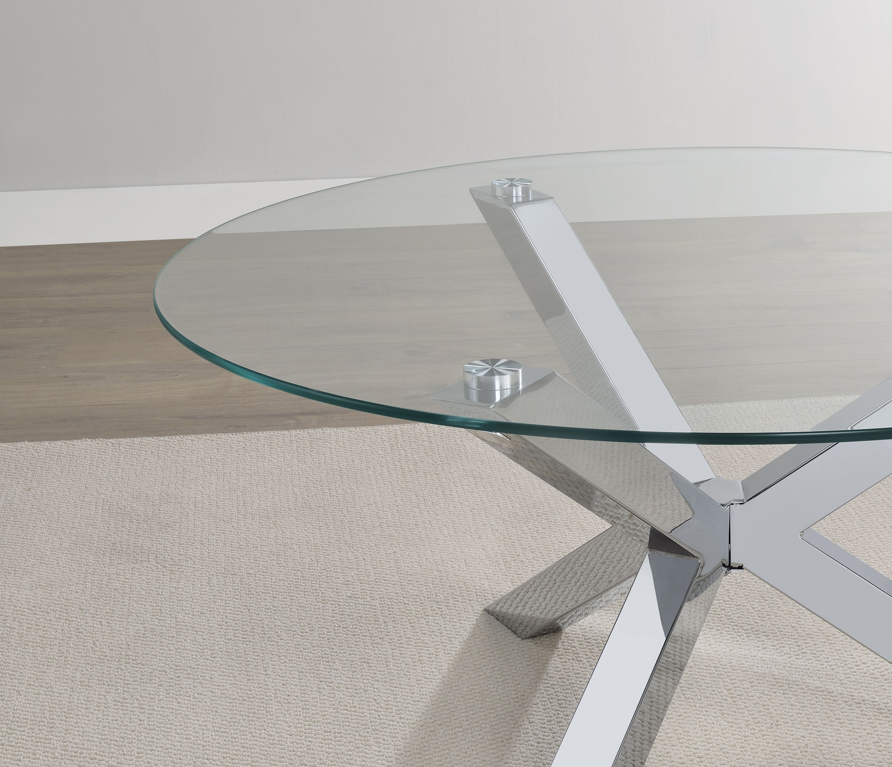 Kenzie Round Tempered Glass Top Cocktail Coffee Table Chrome-