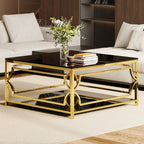 Square Glass Coffee Table in 33.5" with Luxurious Geometric Metal Frame