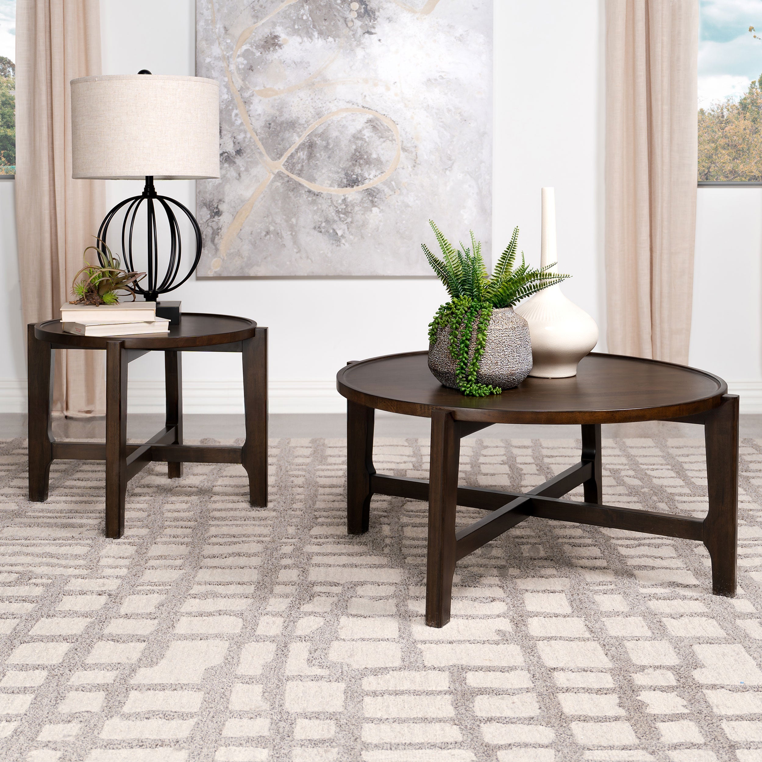 Cota Round Solid Wood Coffee Table Dark Brown-