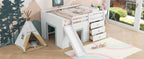 Full Size Low Loft Bed with Slide and Storage Drawers