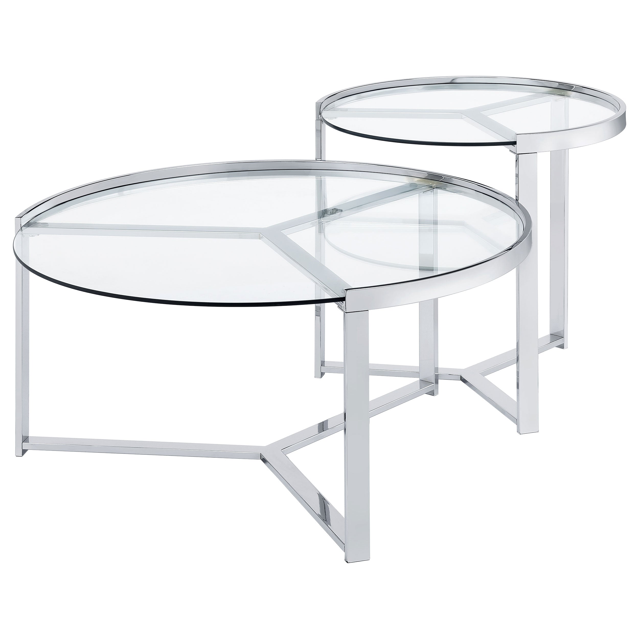 Delia 2-Piece Round Glass Top Nesting Coffee Table Chrome-