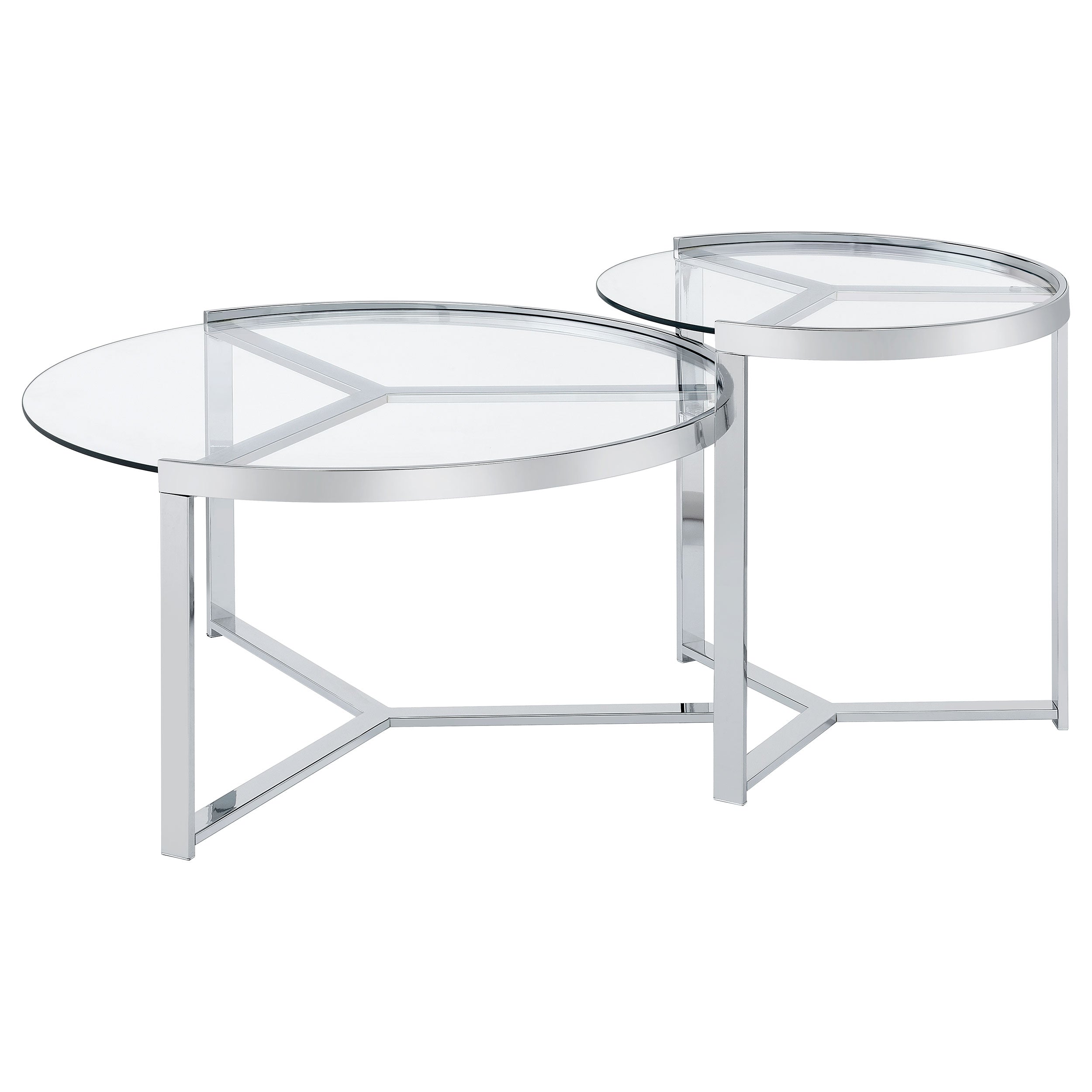 Delia 2-Piece Round Glass Top Nesting Coffee Table Chrome-