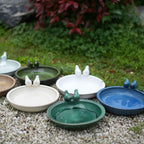 Handmade Ceramic Bird Bath - 11.8 Inch Olive