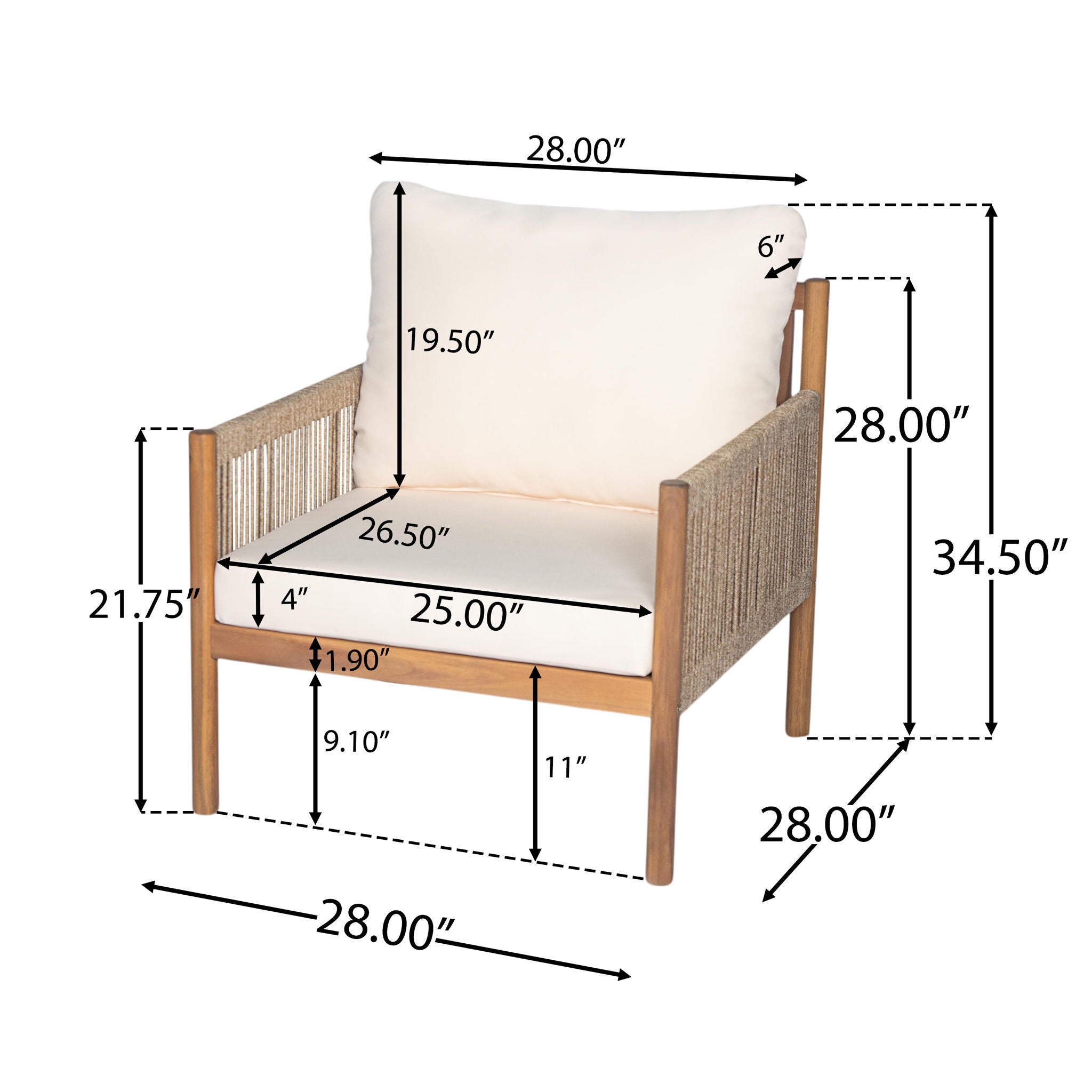 Modern Outdoor Woven Lounge Chair with Solid Wood Frame - Teak