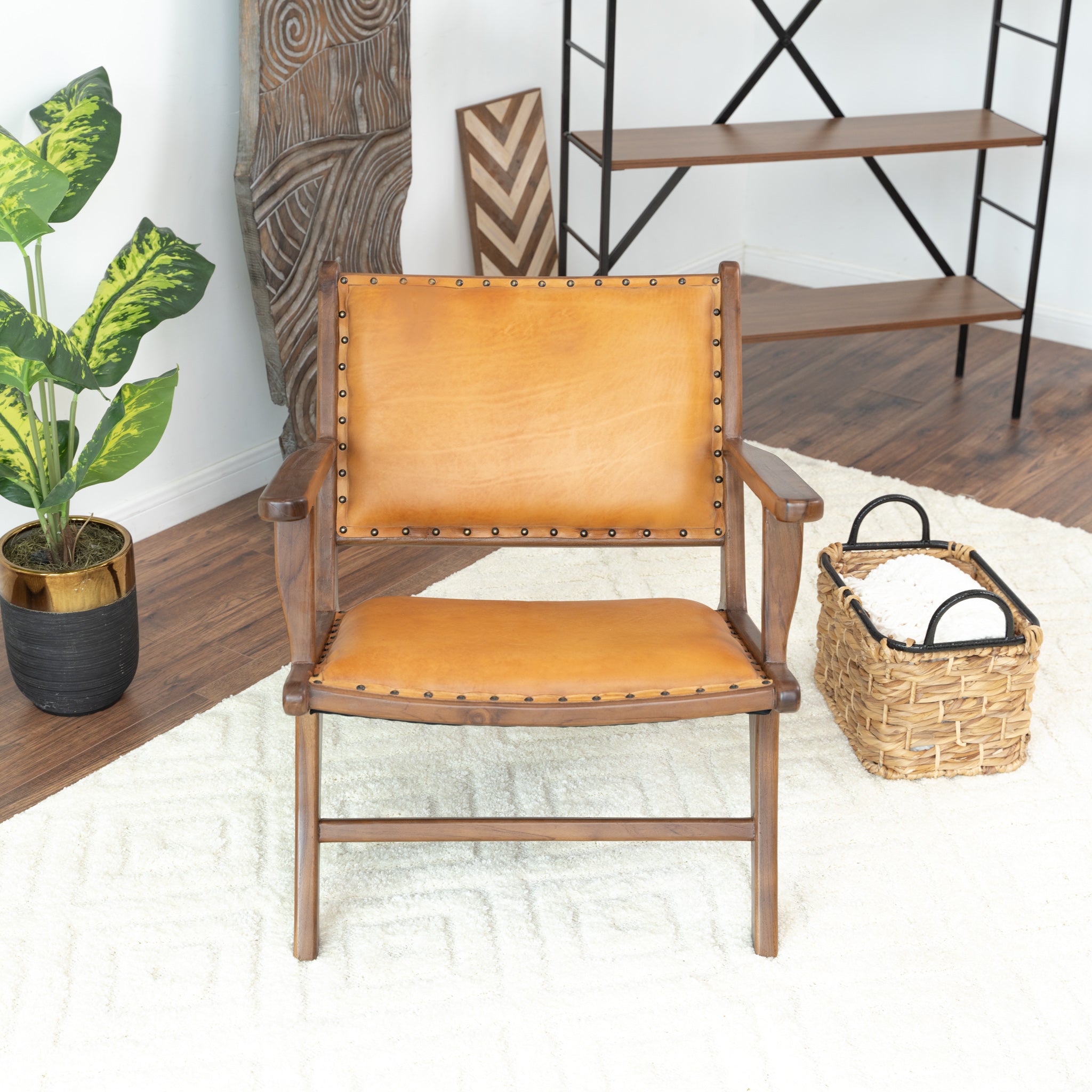 Daniel Mid-Century Modern Leather Arm Chair with Walnut-Finished Legs