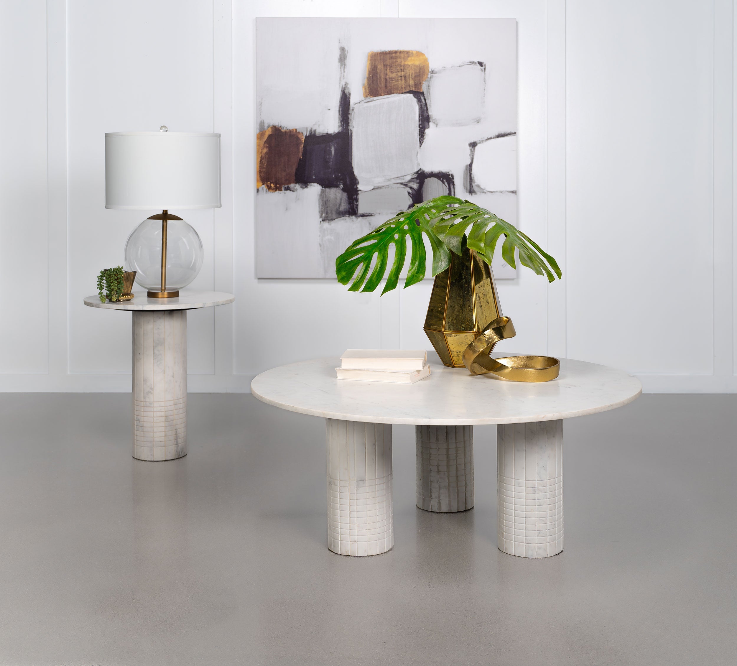 Astoria Round Genuine Marble Coffee Table White-