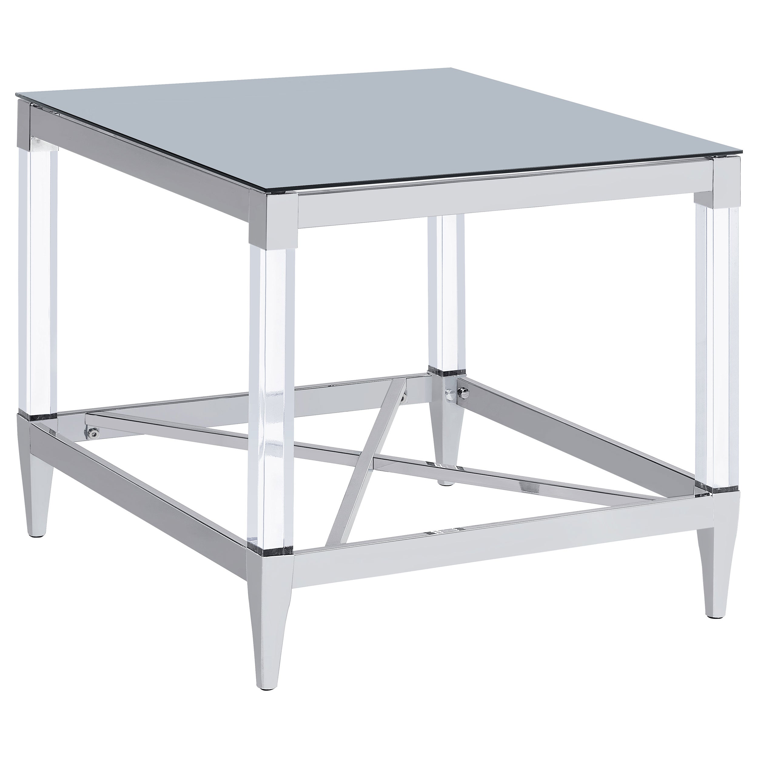 Lindley Square Tempered Mirror Acrylic Side End Table Chrome-