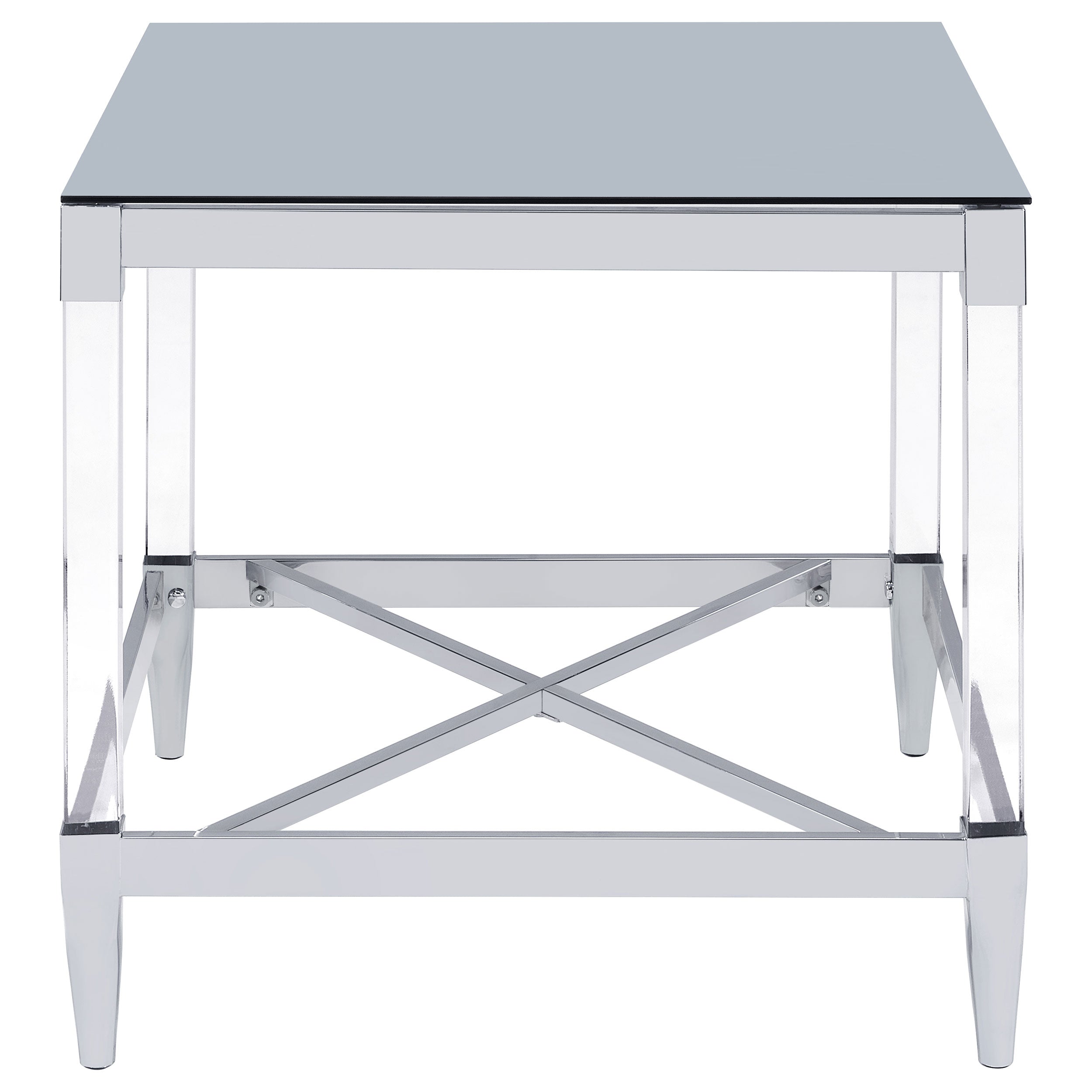 Lindley Square Tempered Mirror Acrylic Side End Table Chrome-