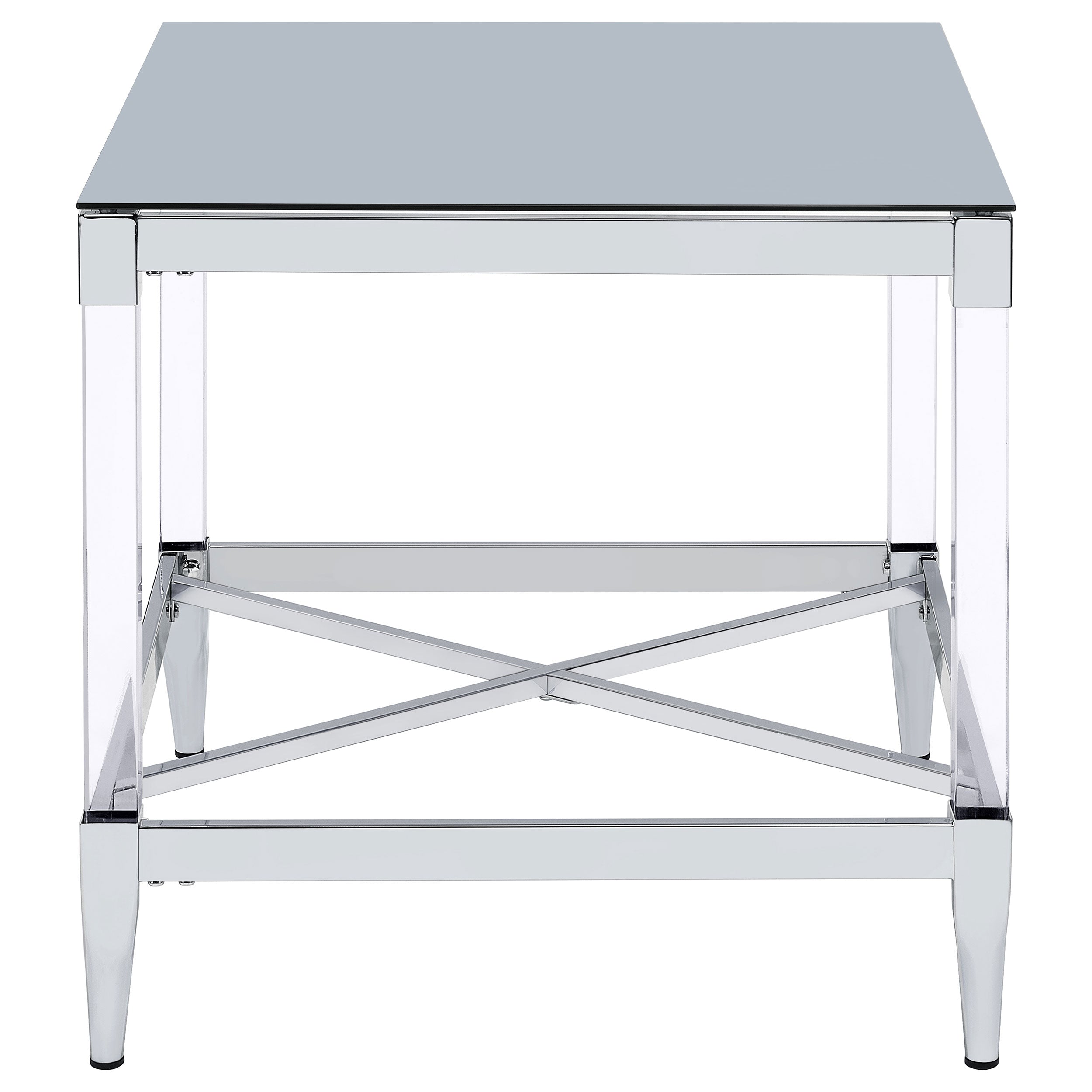 Lindley Square Tempered Mirror Acrylic Side End Table Chrome-