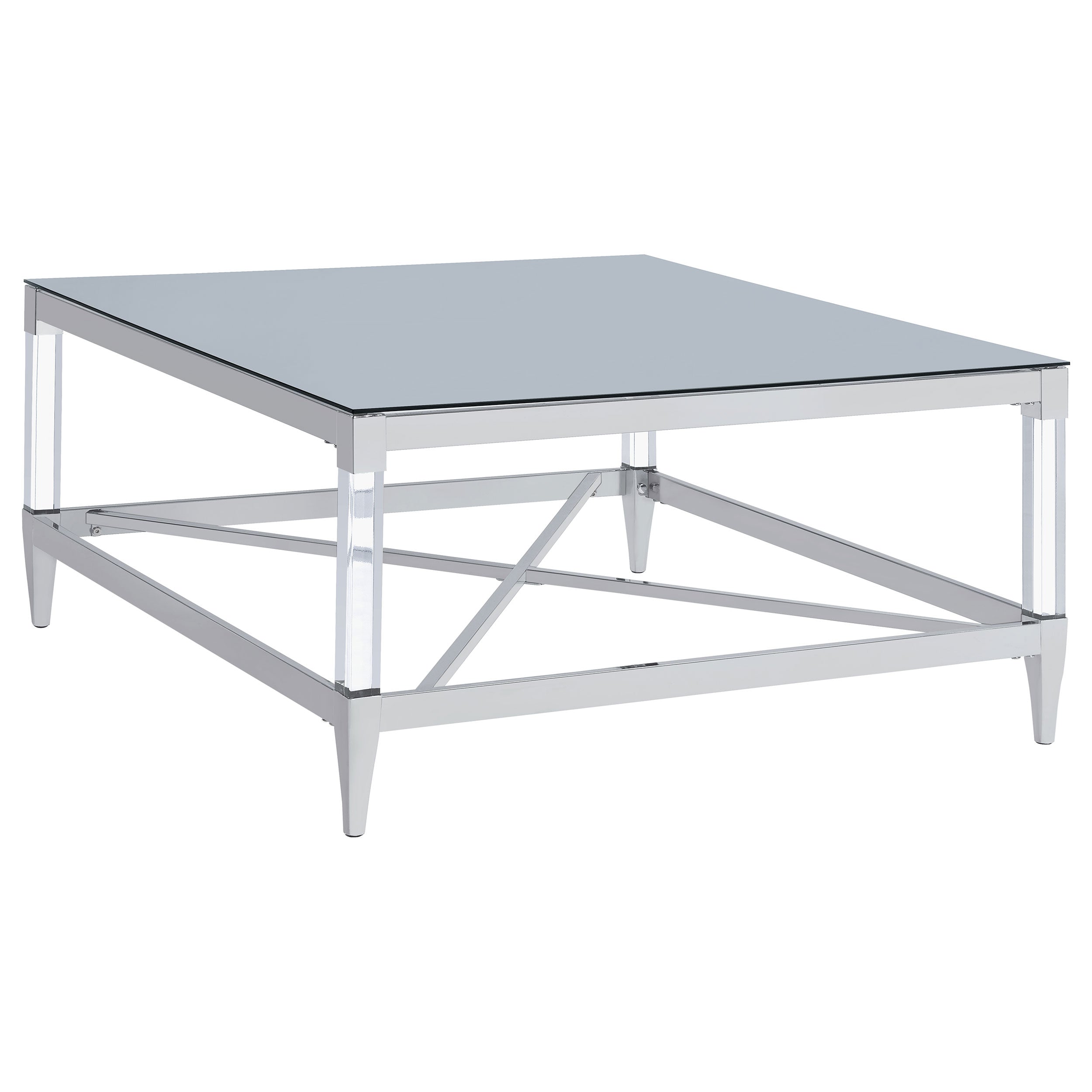 Lindley Square Tempered Mirror Acrylic Coffee Table Chrome-