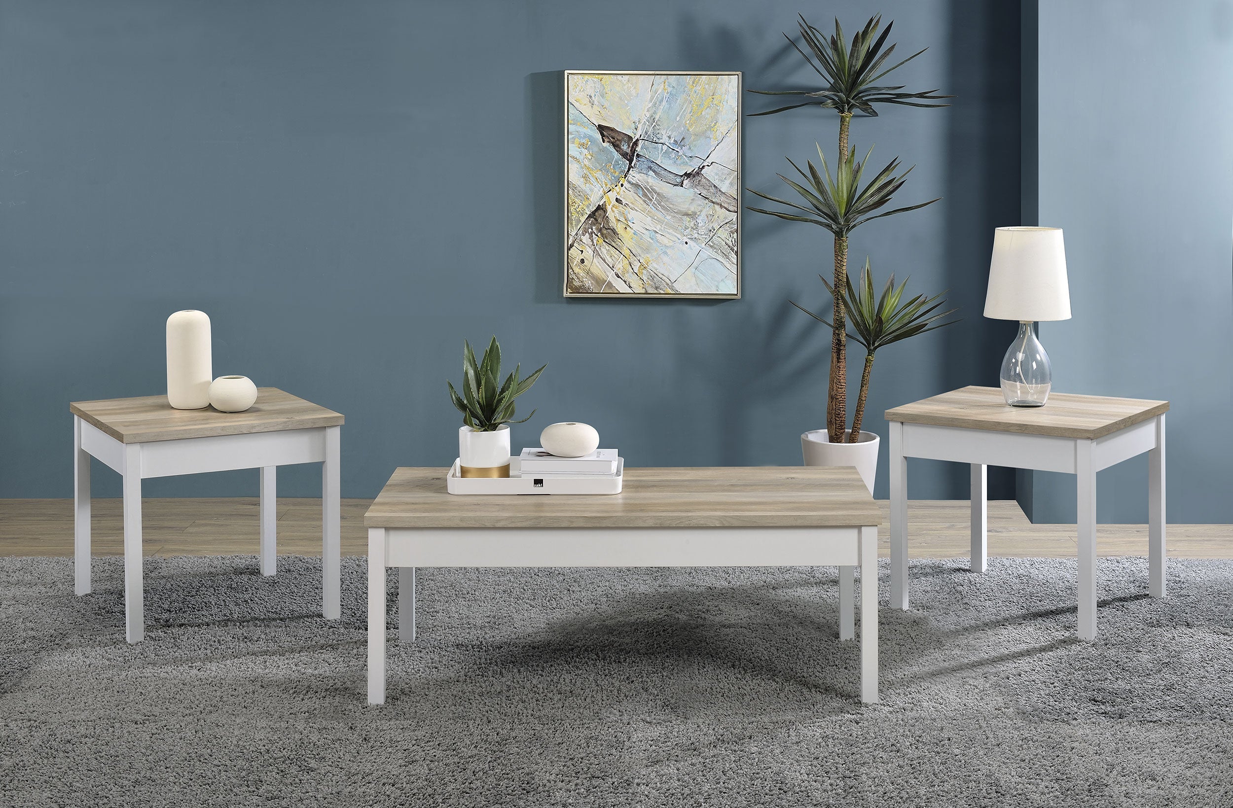 Stacie 3-piece Coffee Table Set Distressed Pine and White-
