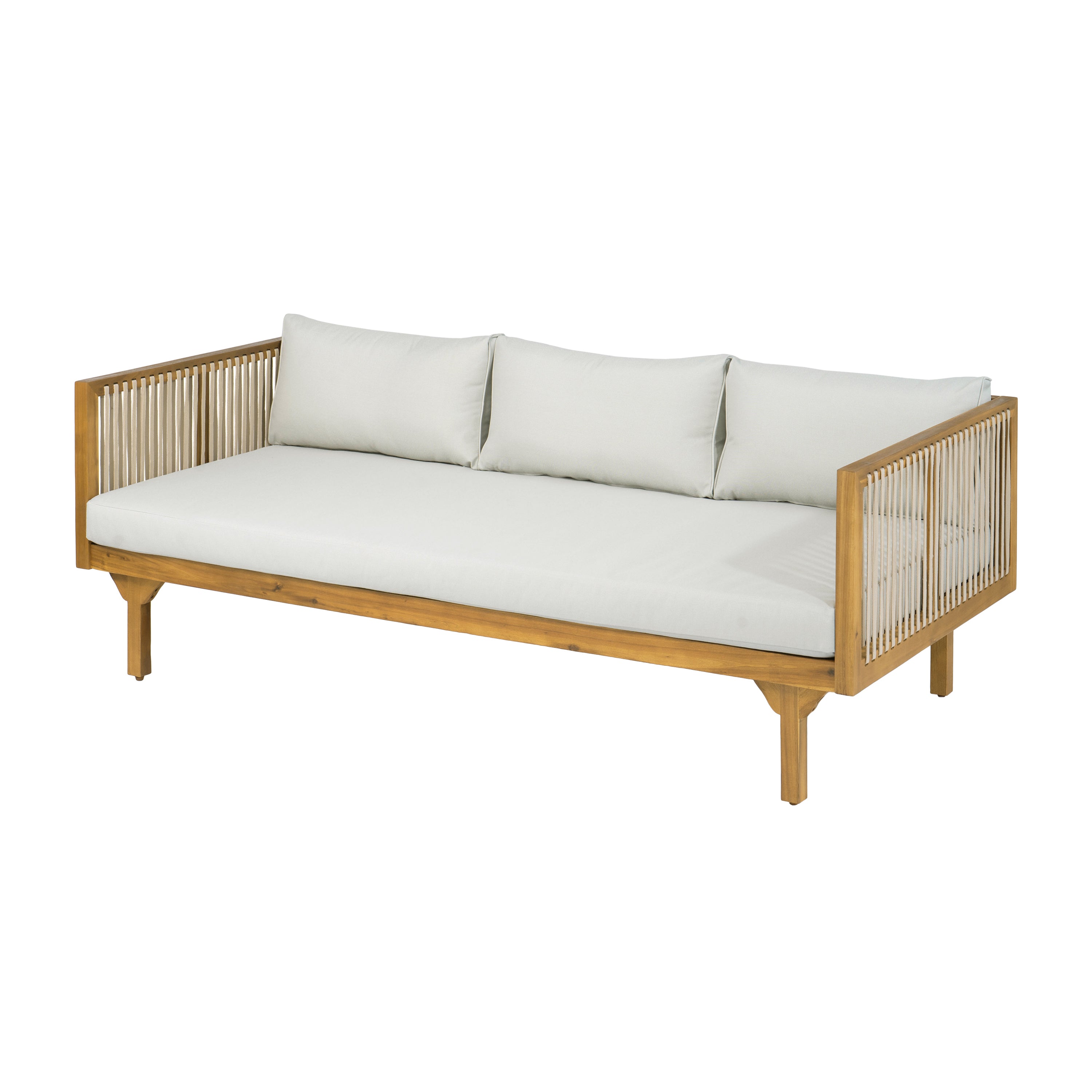 Outdoor Patio Sofa with Acacia Wood and Rope Design