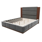 Upholstered Platform Bed Frame With Extended Wood Headboard