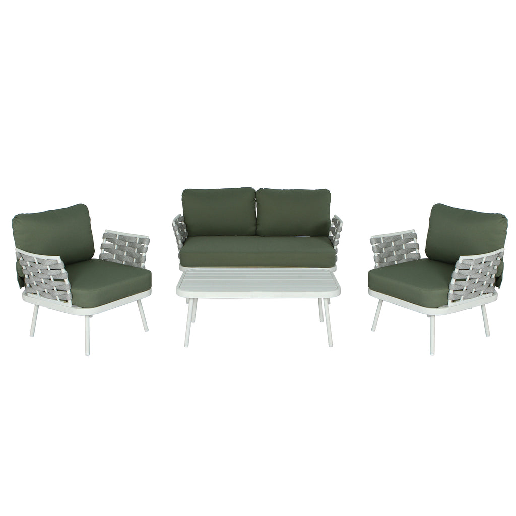 Mariano Steel 4-Pieces Conversation Set - Off White & Green