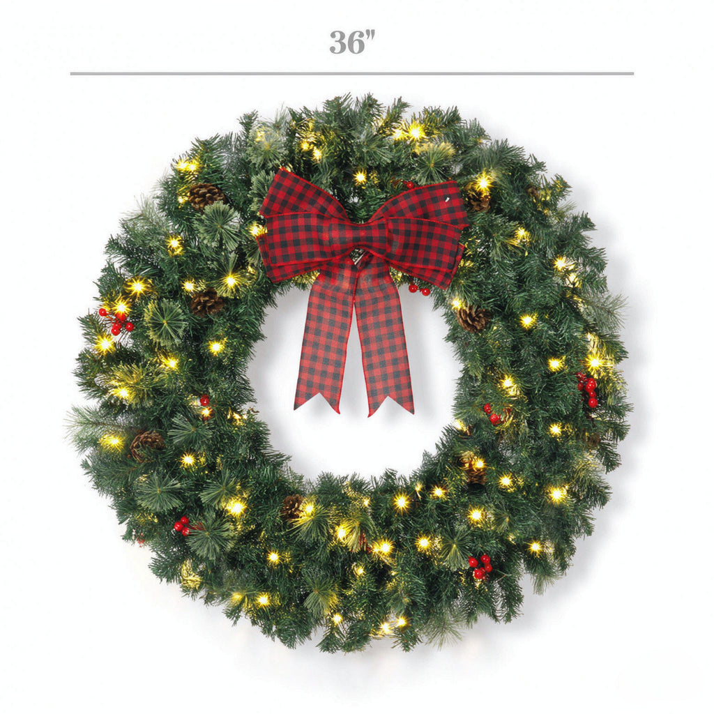 36 Inch Prelit Crestwood Spruce Christmas Wreath with Bow