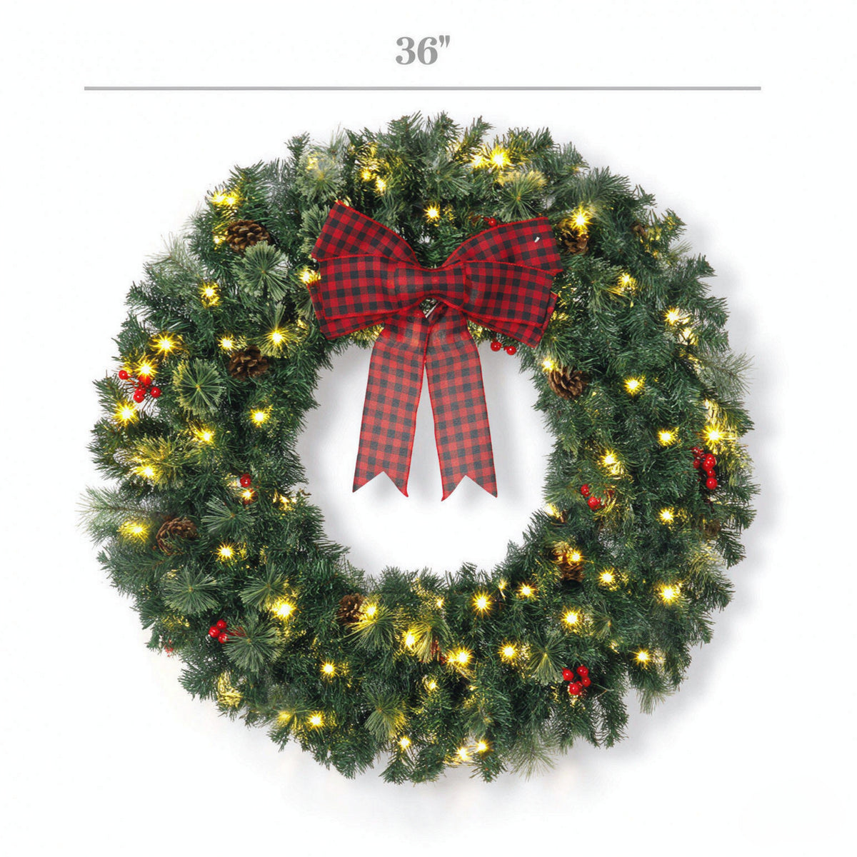 36 Inch Prelit Crestwood Spruce Christmas Wreath with Bow