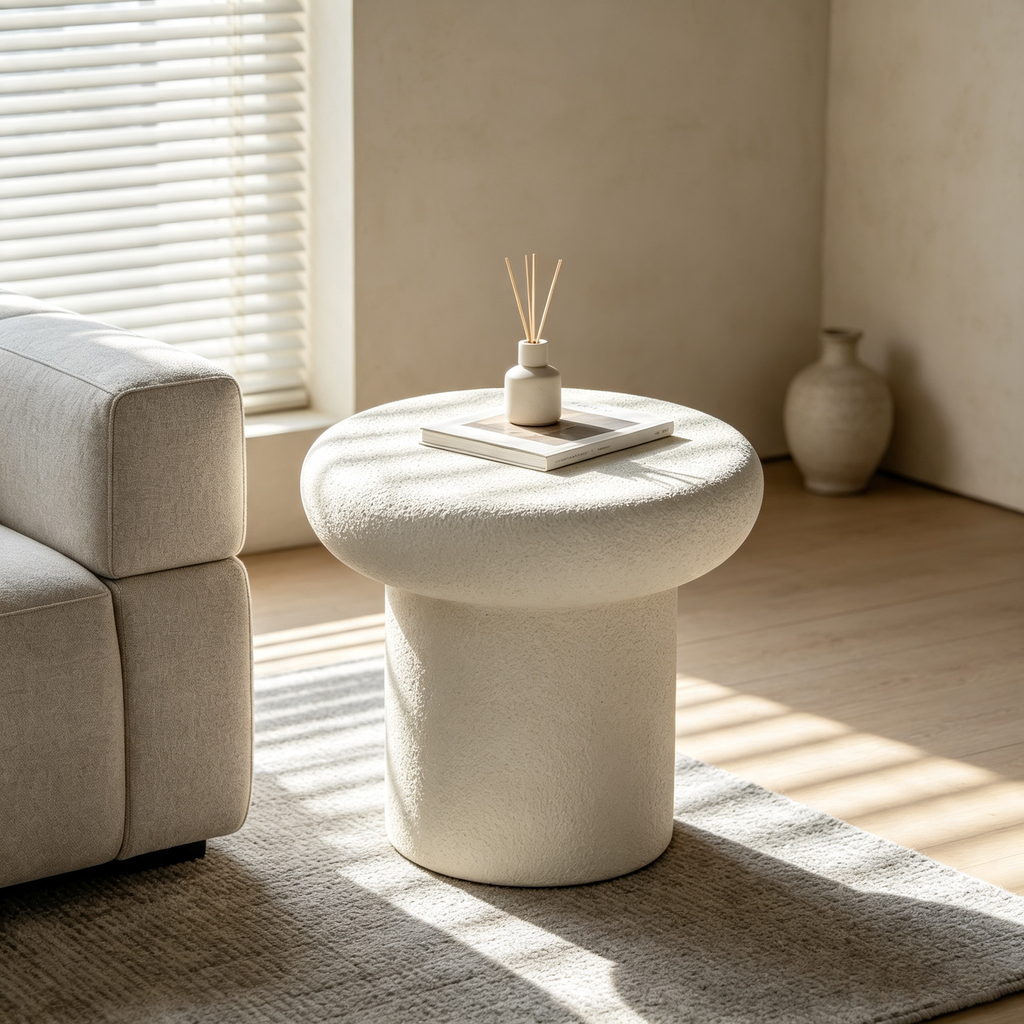Round Mushroom Fiberglass Coffee Table, 19.69-Inch, Stone Textured, No Assembly