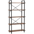 63" Tall 5-Tier Rustic Brown Industrial Bookshelf