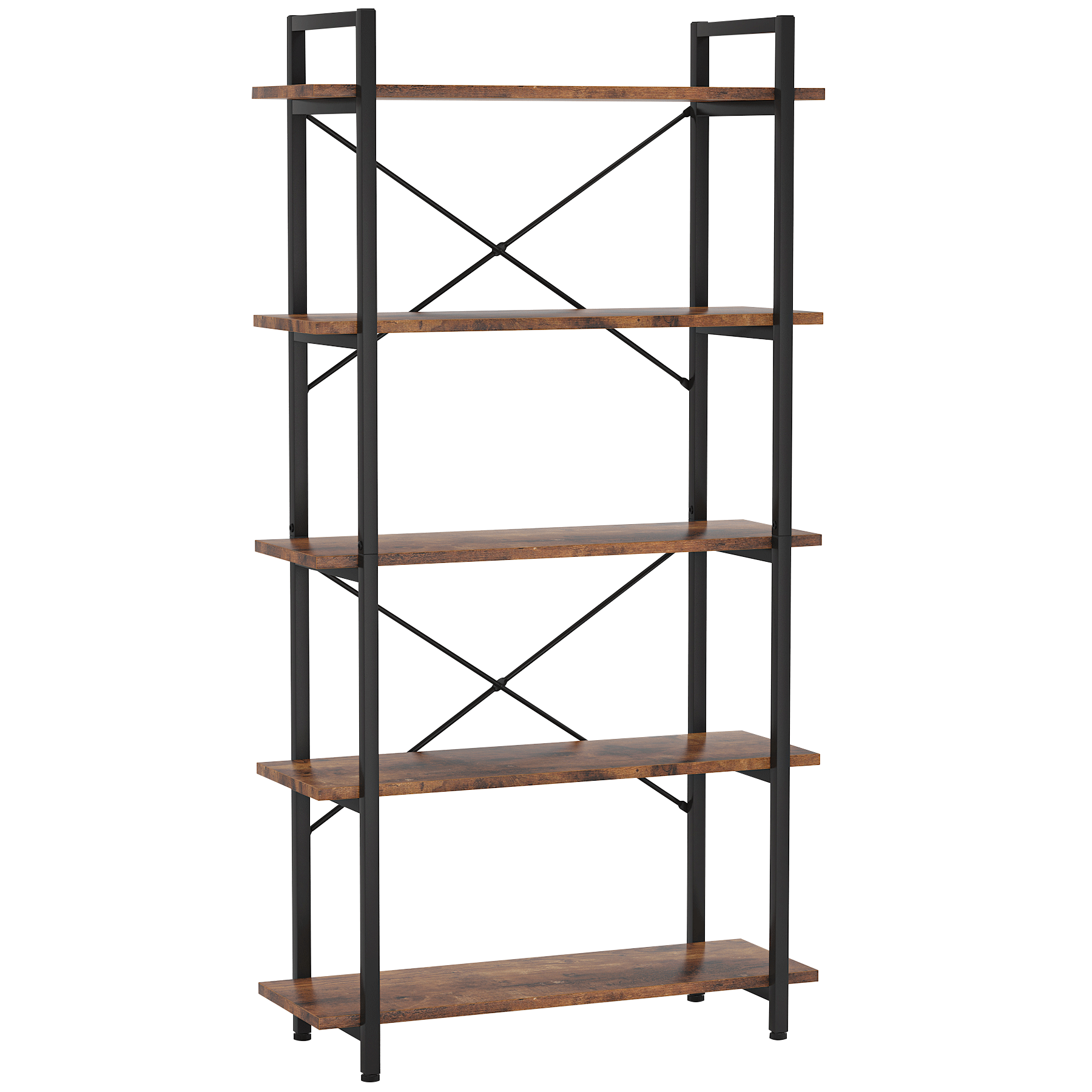 63" Tall 5-Tier Rustic Brown Industrial Bookshelf